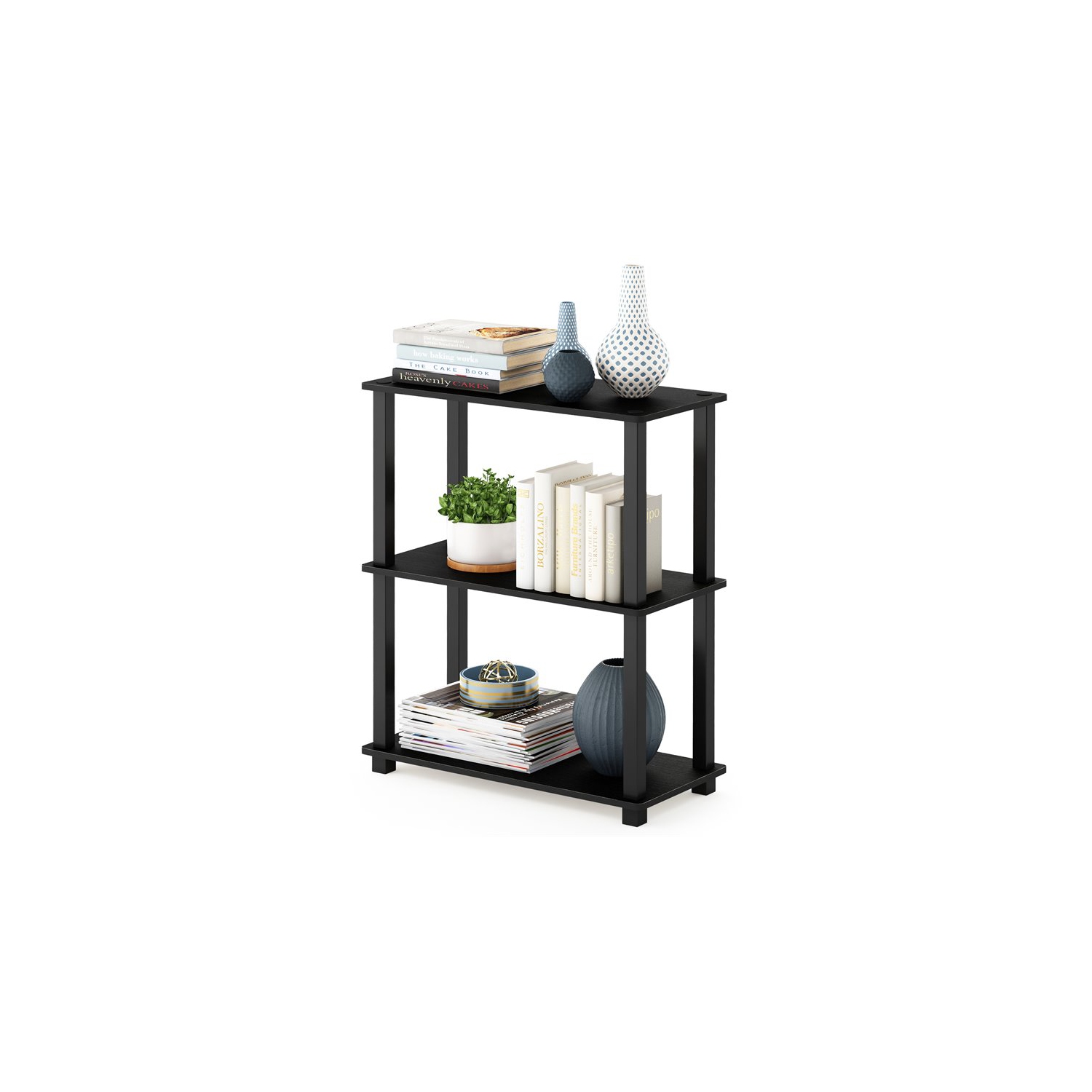 Furinno Turn-S-Tube Wood 3-Tier Compact Shelf Display Rack in Americano Black