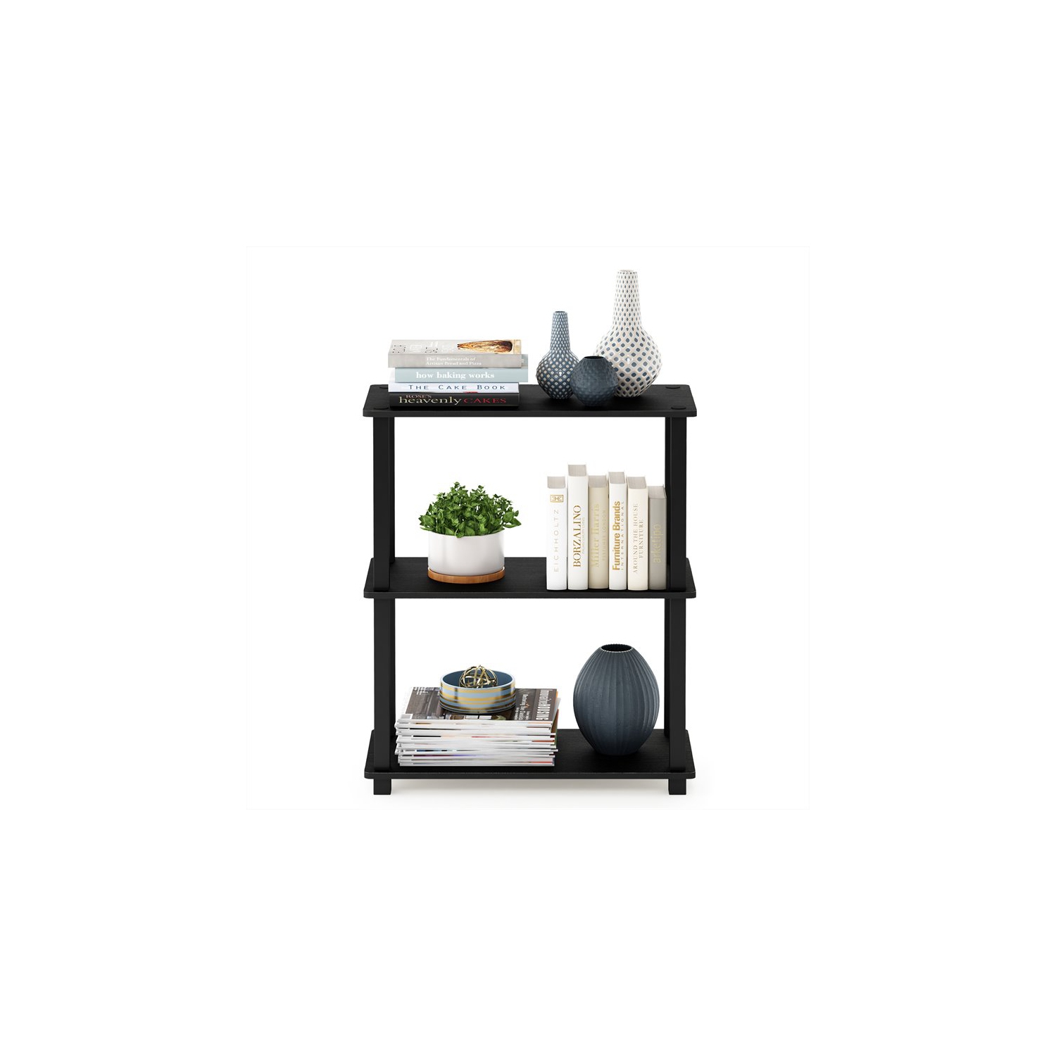 Furinno Turn-S-Tube Wood 3-Tier Compact Shelf Display Rack in Americano Black