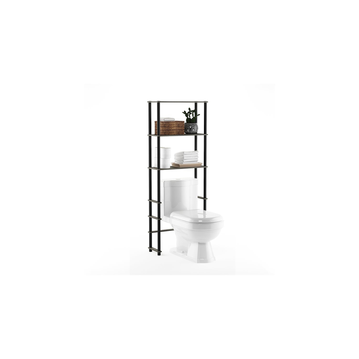 Furinno Turn-N-Tube Wood Toilet Space Saver with 3 Shelves in Oak Gray/Black