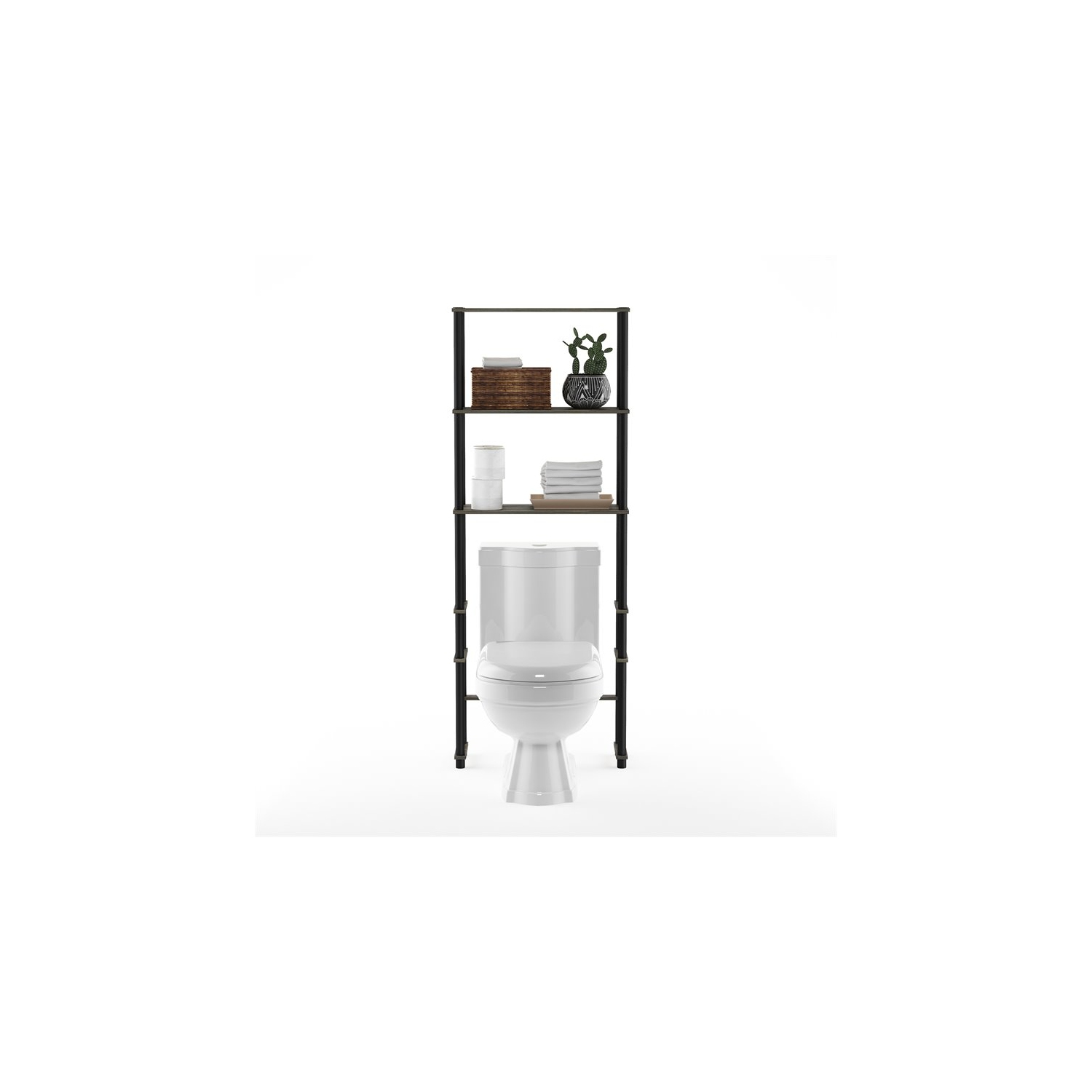 Furinno Turn-N-Tube Wood Toilet Space Saver with 3 Shelves in Oak Gray/Black
