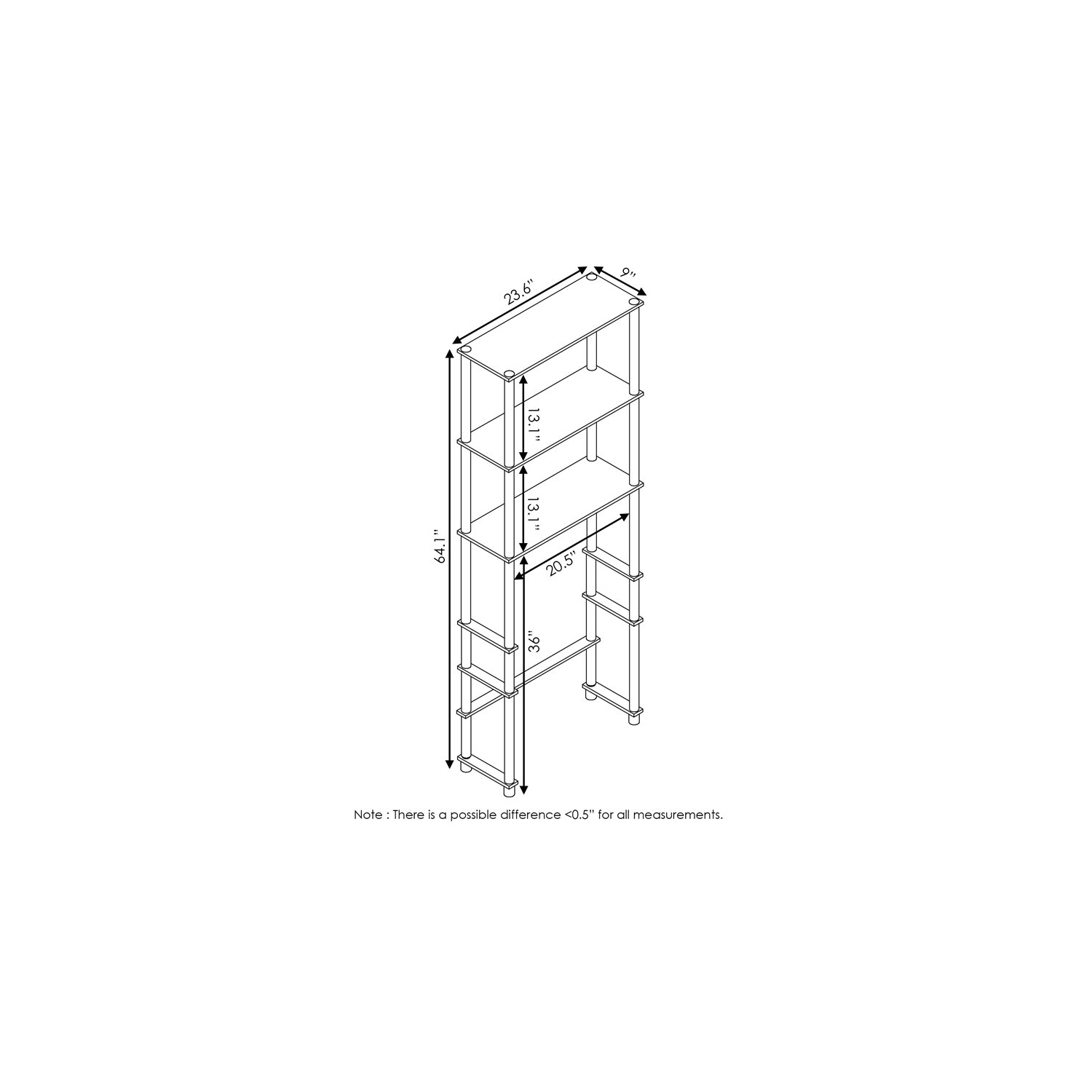 Furinno Turn-N-Tube Wood Toilet Space Saver with 3 Shelves in Oak Gray/Black