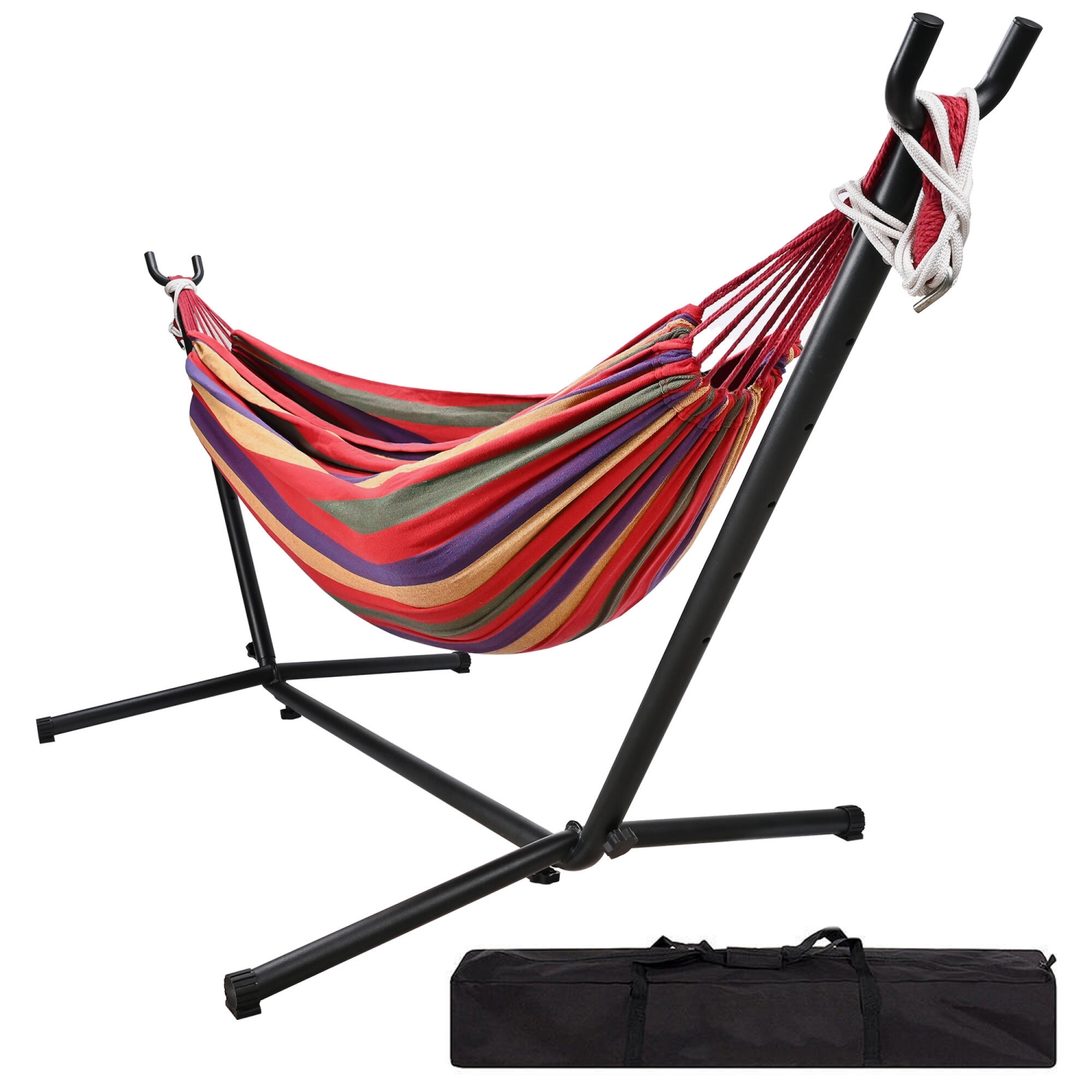 Red 9Ft Double Hammock with Space Saving Steel Stand, Camping Hammock with 440-pound Large Capacity