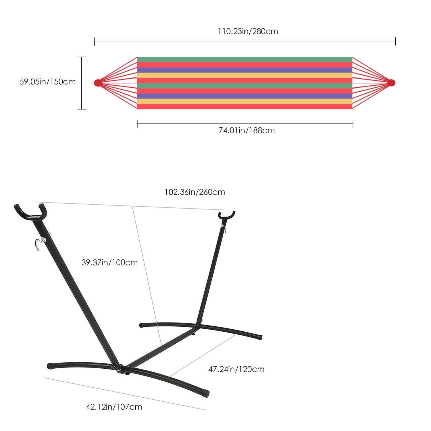 Red 9Ft Double Hammock with Space Saving Steel Stand, Camping Hammock with 440-pound Large Capacity