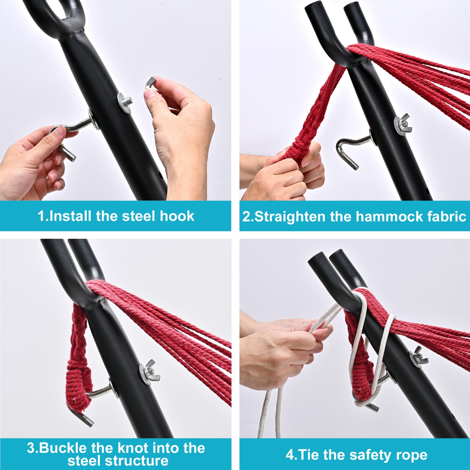 Red 9Ft Double Hammock with Space Saving Steel Stand, Camping Hammock with 440-pound Large Capacity