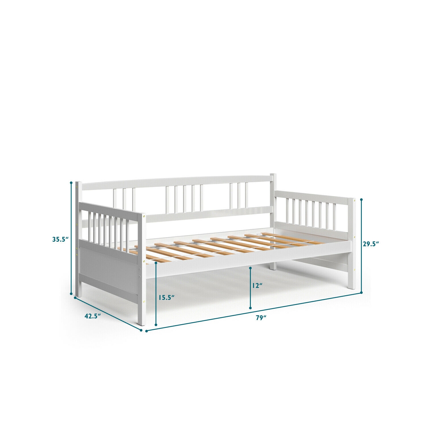 Gymax Twin Size Wooden Slats Daybed Bed Sofa Support Platform Sturdy W/Rails