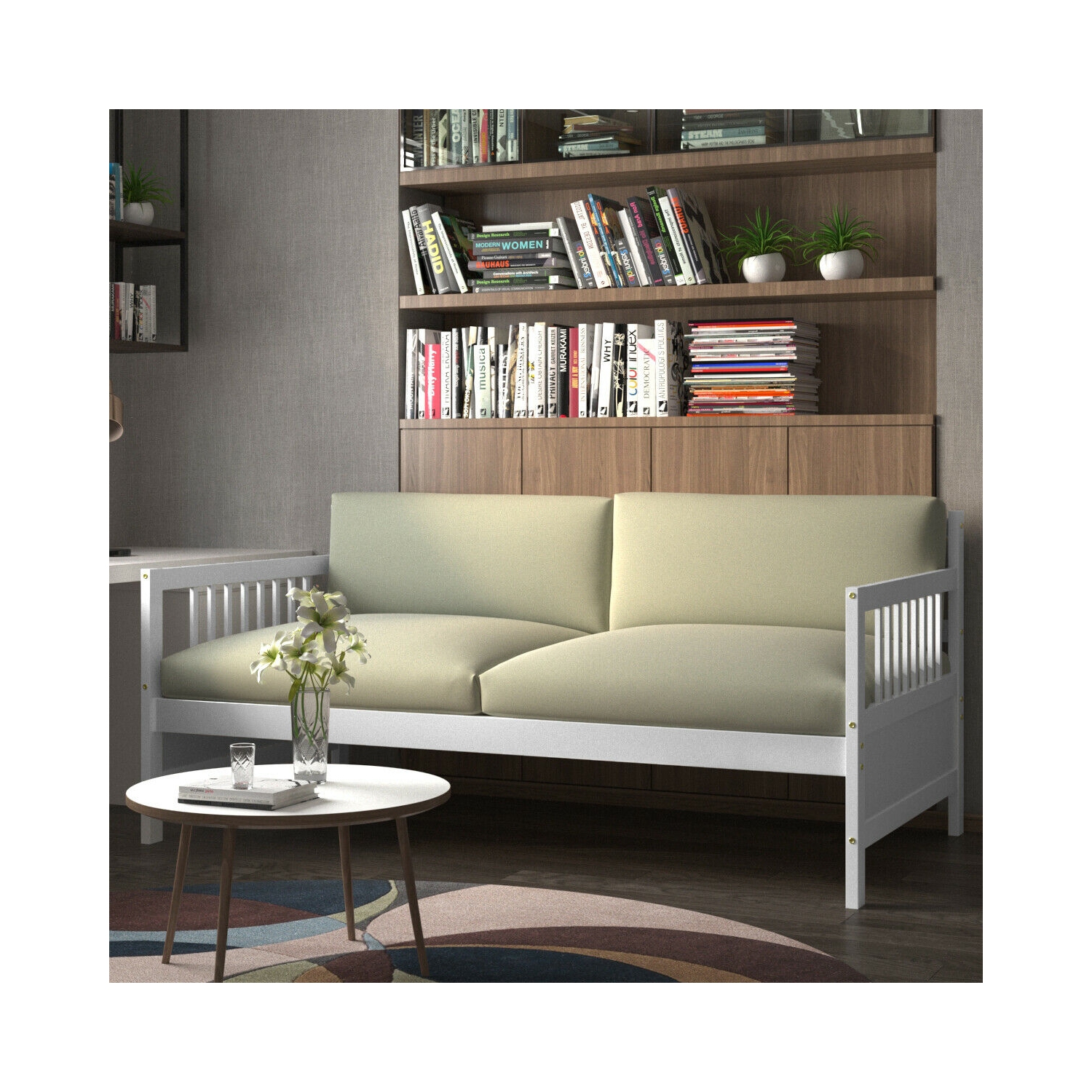 Gymax Twin Size Wooden Slats Daybed Bed Sofa Support Platform Sturdy W/Rails