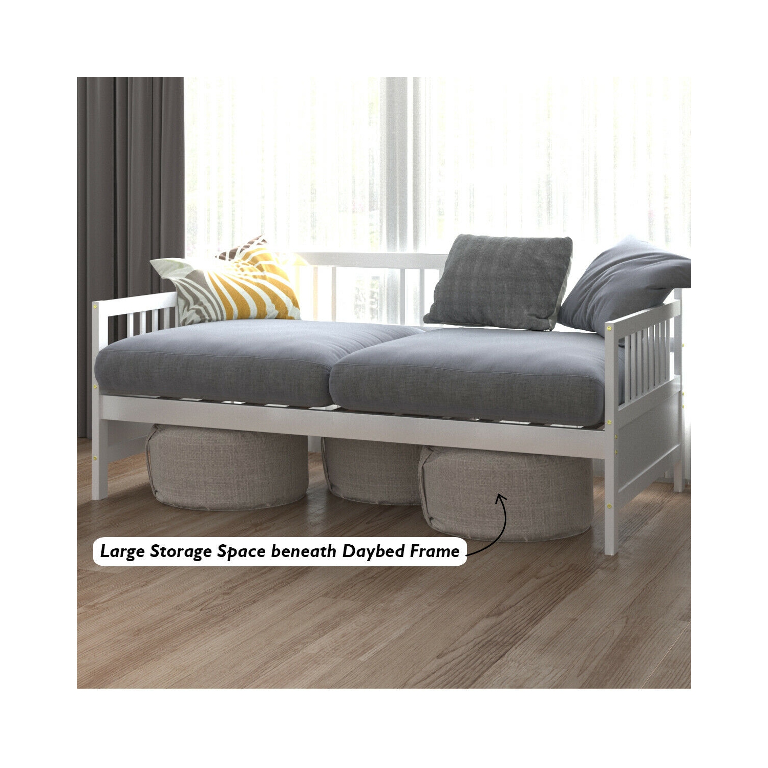 Gymax Twin Size Wooden Slats Daybed Bed Sofa Support Platform Sturdy W/Rails