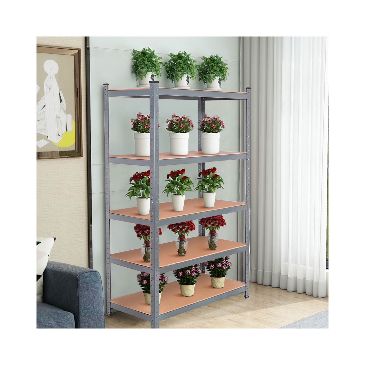 Gymax 72'' Heavy Duty Steel 5 Level Garage Shelf Metal Storage Adjustable Shelves Unit