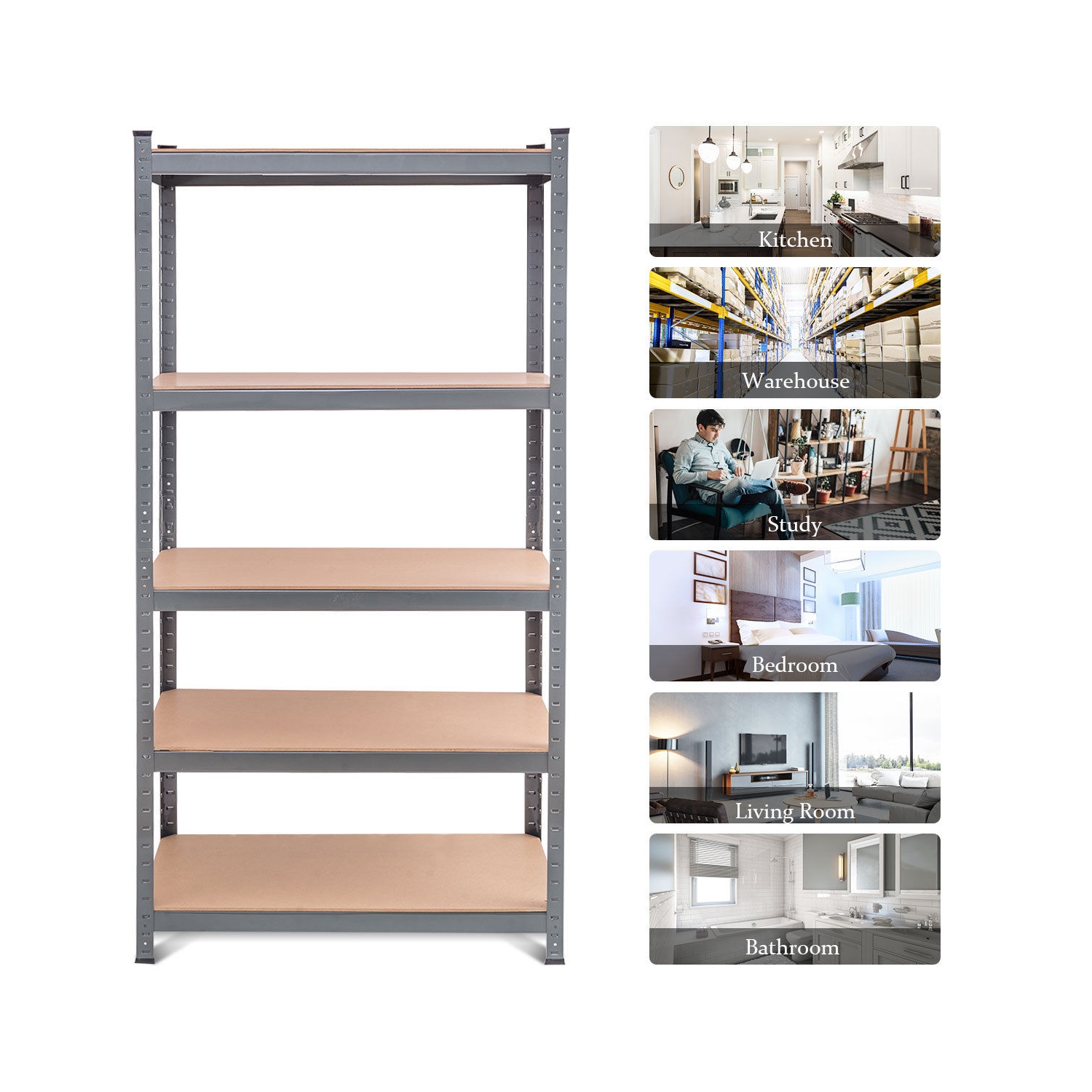 Gymax 72'' Heavy Duty Steel 5 Level Garage Shelf Metal Storage Adjustable Shelves Unit