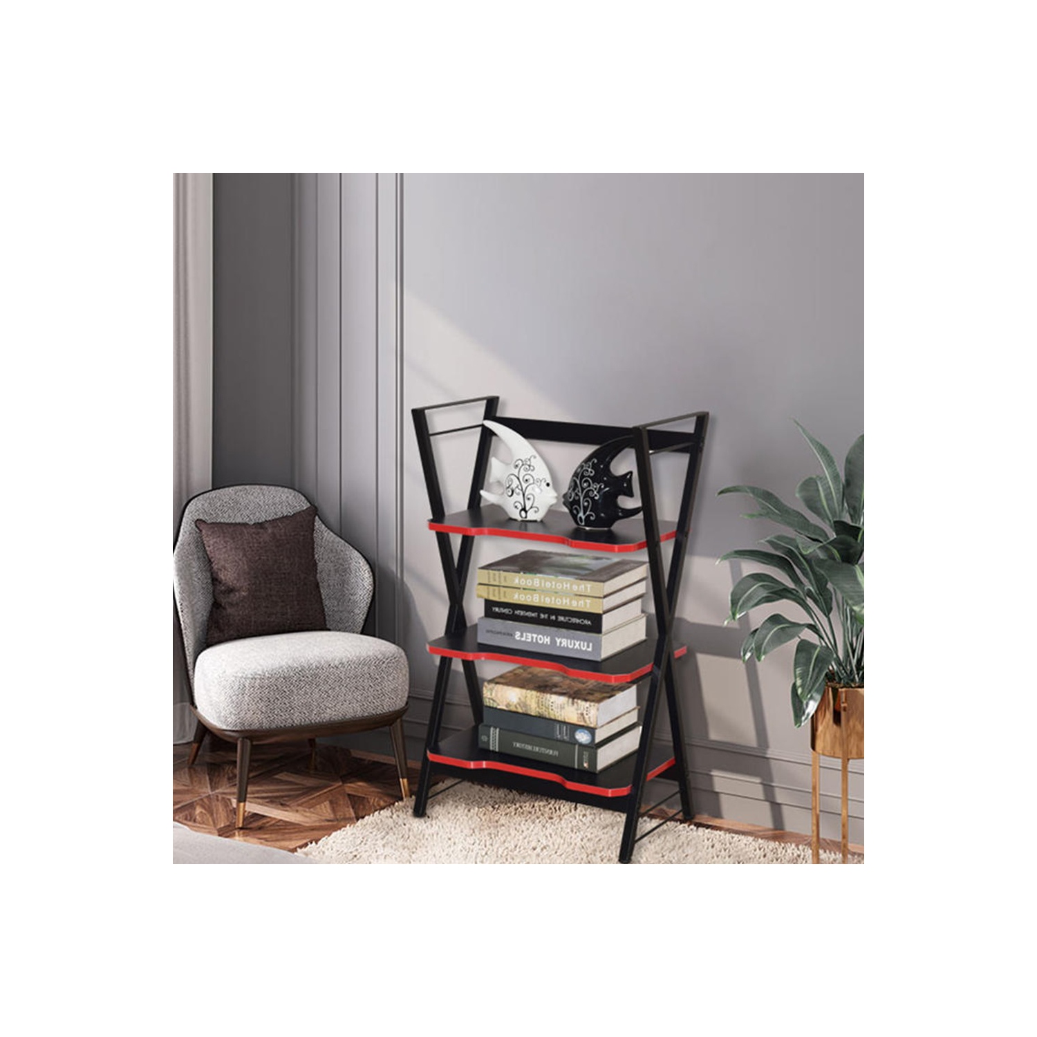 3-Tier Bookshelf Bookcase, Storage Shelves for Books and Plants, Metal Frame Home Office Display Rack