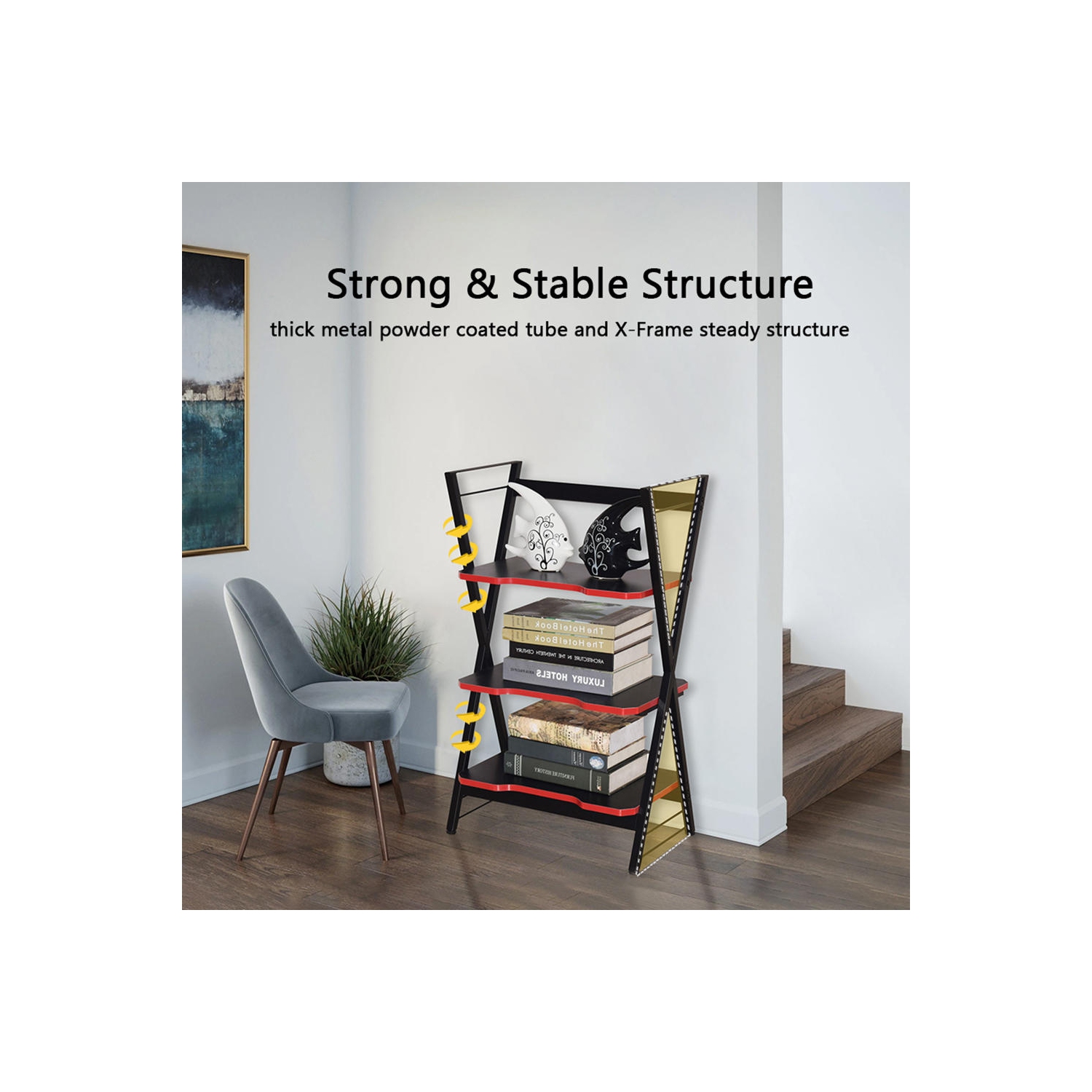 3-Tier Bookshelf Bookcase, Storage Shelves for Books and Plants, Metal Frame Home Office Display Rack