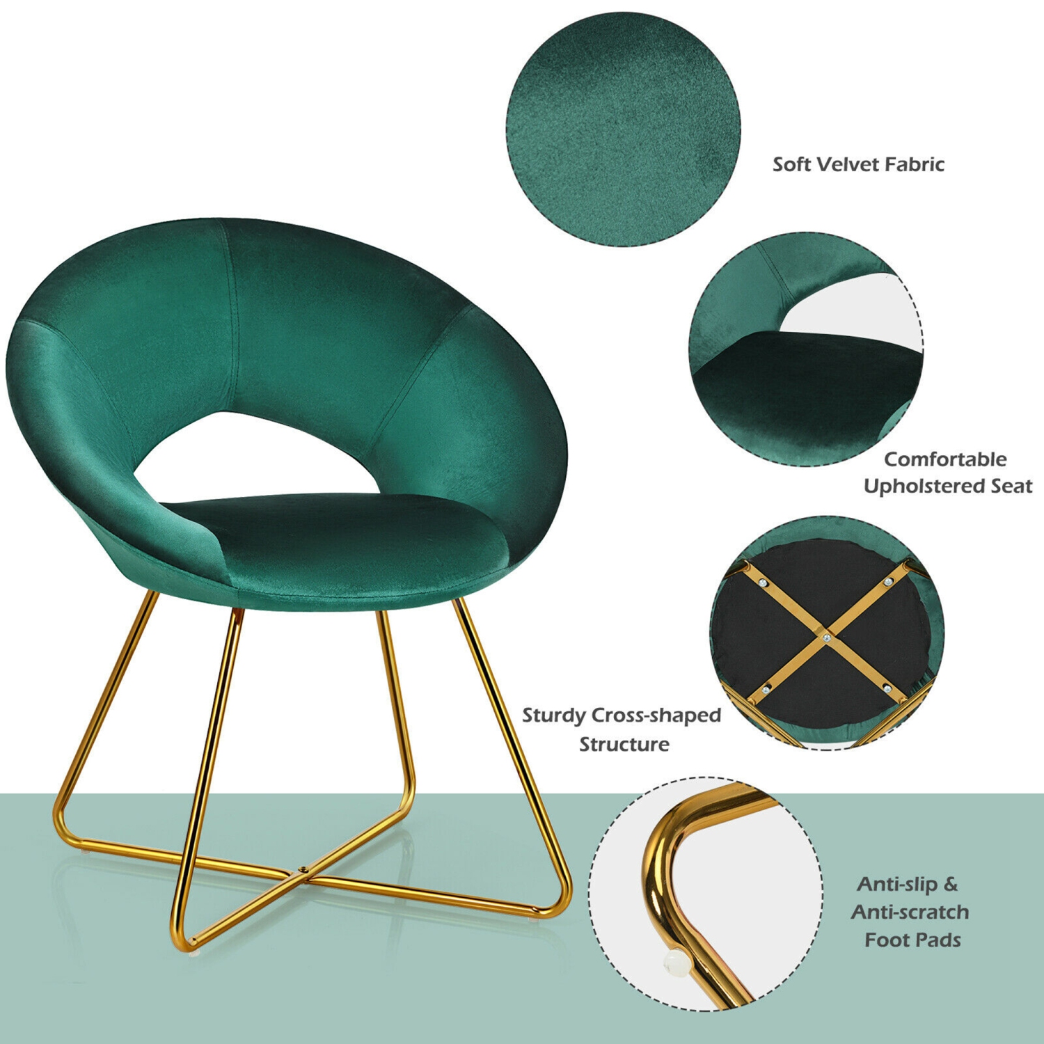 Gymax Set of 2 Accent Velvet Chairs Dining Chairs Arm Chair w/Golden Legs