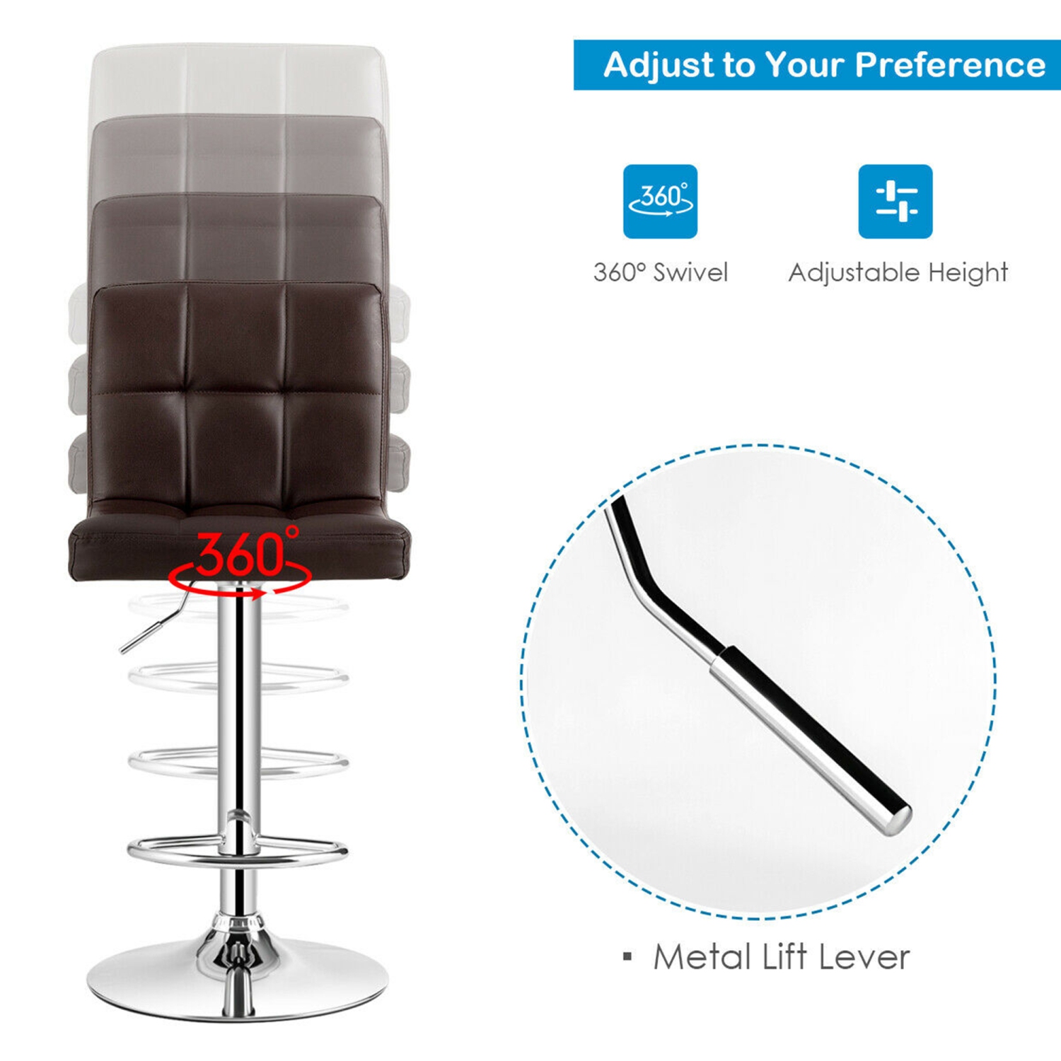 Gymax 3PCS Pub Table Set 24'' Round Bar Table & 2 Adjustable Bar Stools