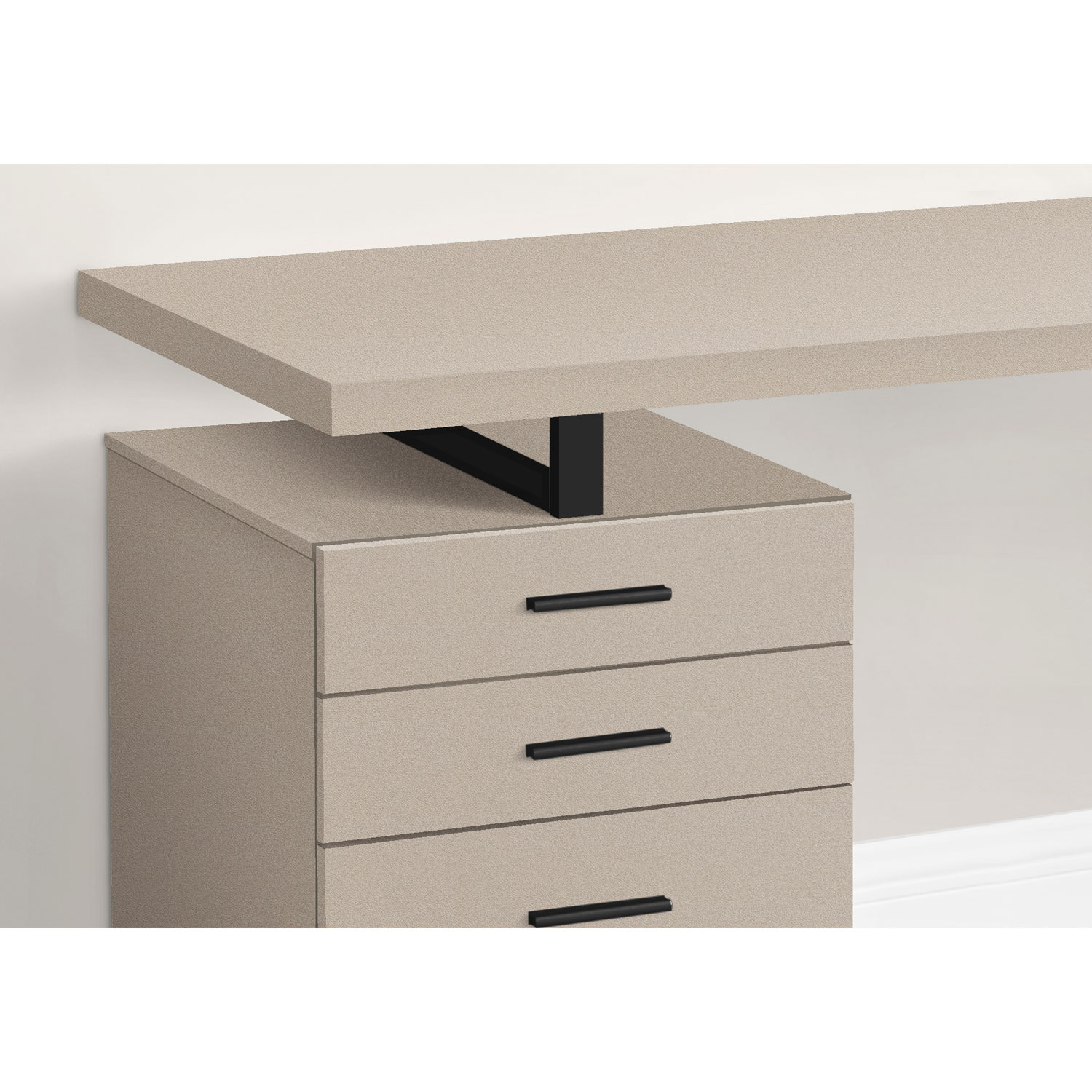 Bureau d'ordinateur flottant avec 3 tiroirs de 47,25 po de largeur de Monarch - Taupe/Noir