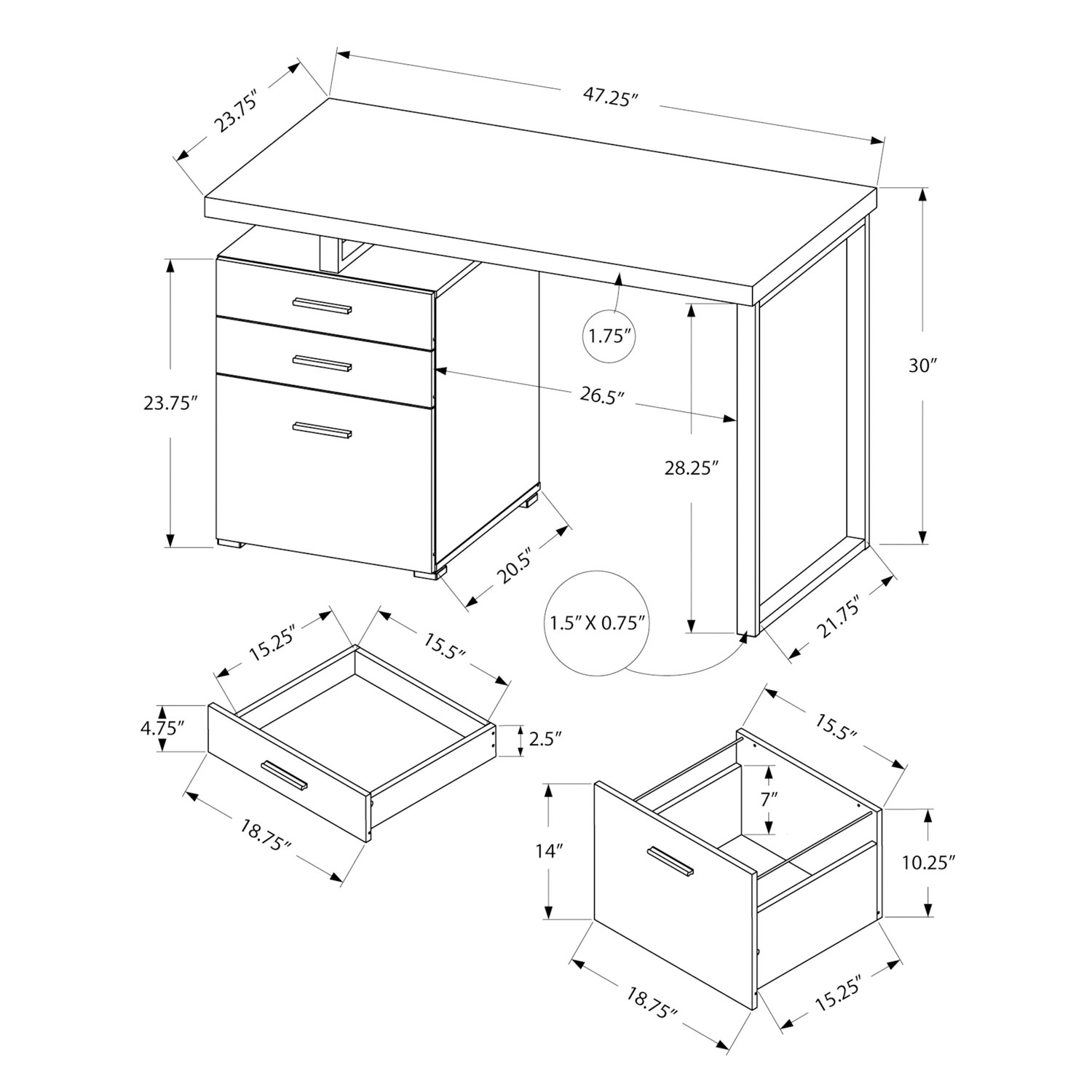 standard desk drawer dimensions