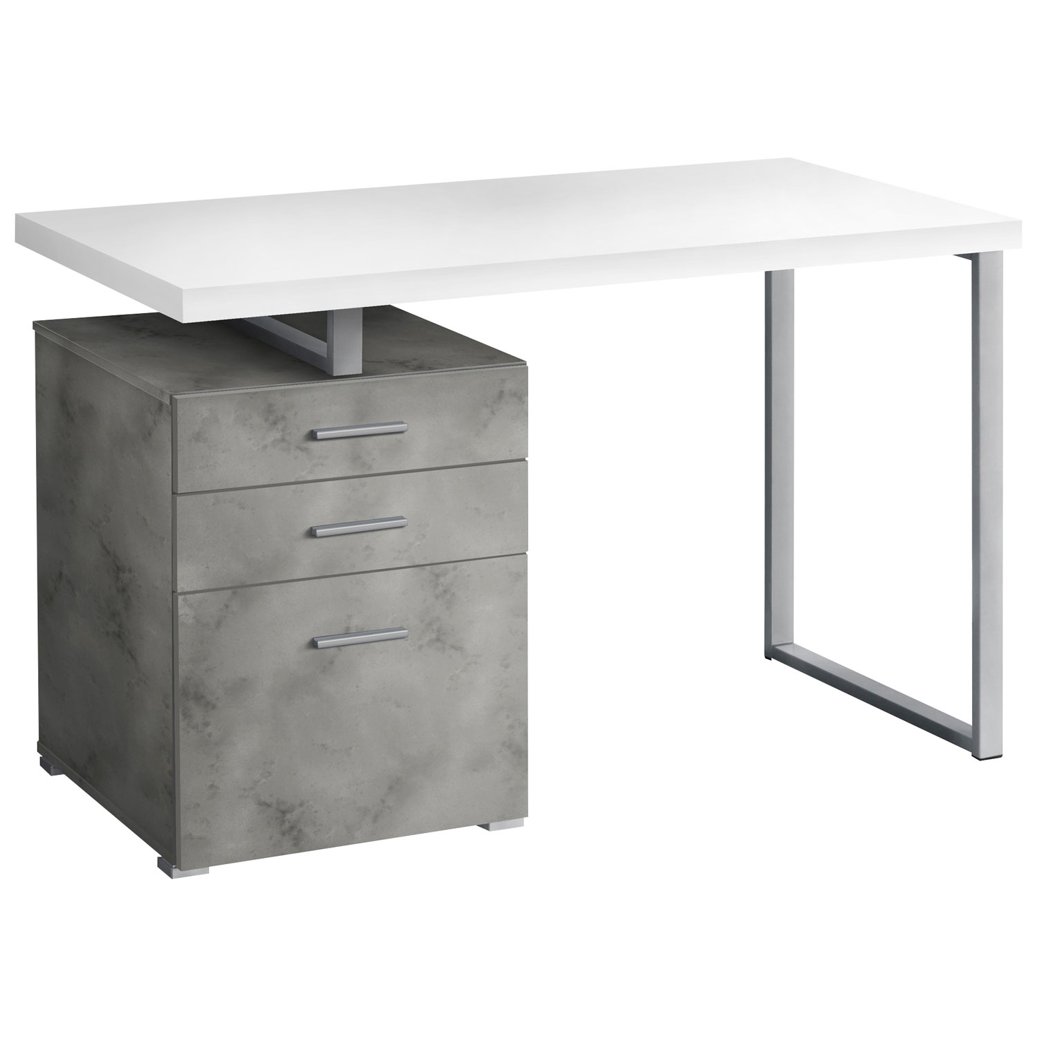 Bureau d'ordinateur flottant avec 3 tiroirs de 47,25 po de largeur de Monarch - Blanc/Gris/Argenté