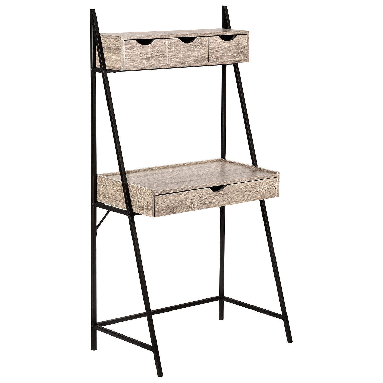 Bureau ordinateur style échelle avec 4 tiroirs de 31,5 po de largeur de Monarch - Taupe foncé/Noir