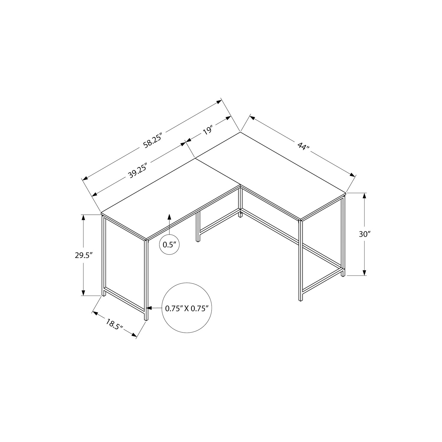Bureau d'ordinateur en angle de 58,25 po de largeur de Monarch - Expresso/Noir