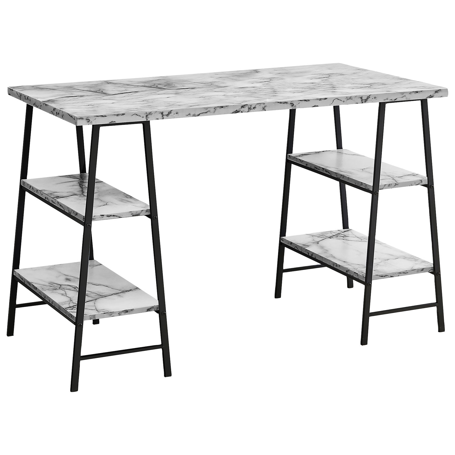Monarch 47.25"W Computer Desk with 4 Shelves - White Marble/Black