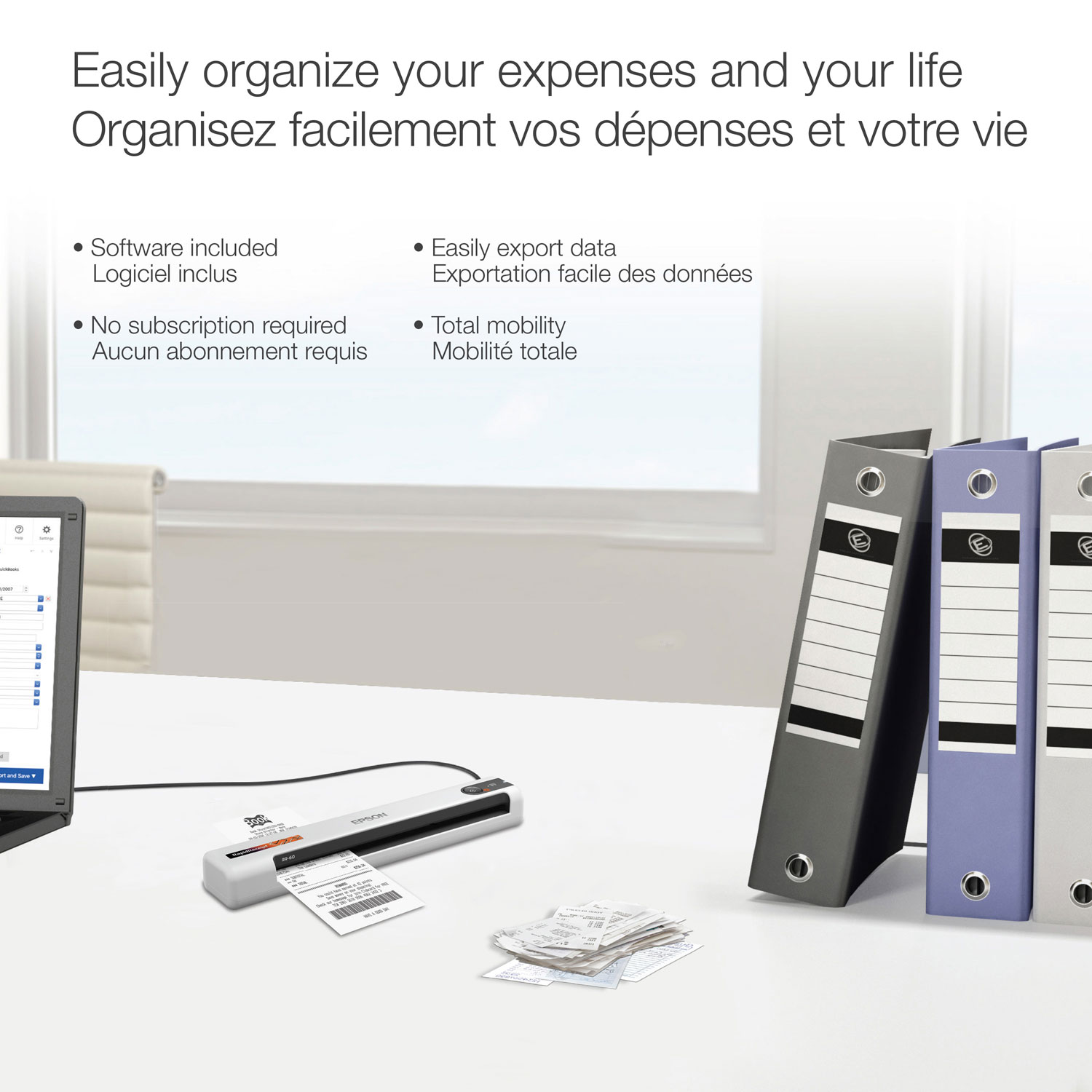 Numériseur portatif couleur documents et reçus RapidReceipt RR-60 d'Epson