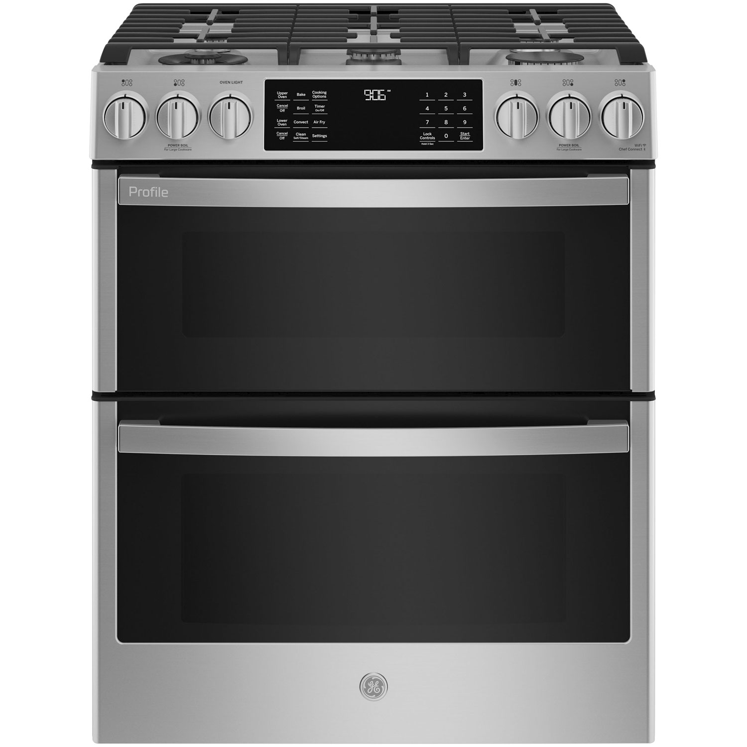 GE Profile 30" 6.7 Cu. Ft. Double Oven Slide-In Gas Air Fry Range (PCGS960YPFS) - Stainless