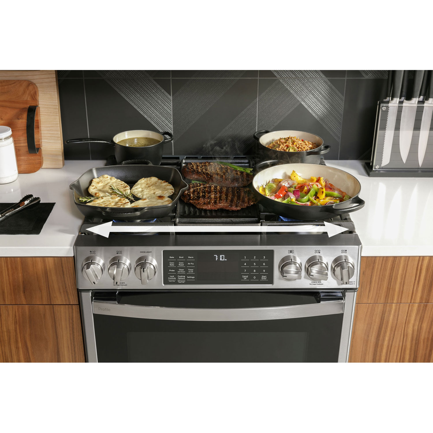 GE Profile 30" 5.7 Cu. Ft. True Convection Slide-In Gas Air Fry Range - Stainless