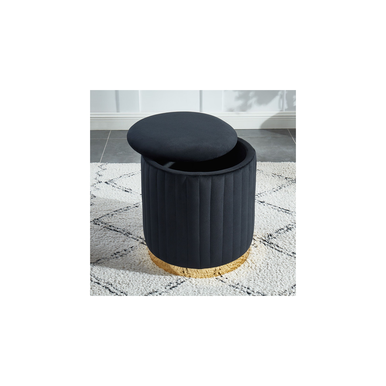 Charlotte Velvet Round Ottoman With Gold Base