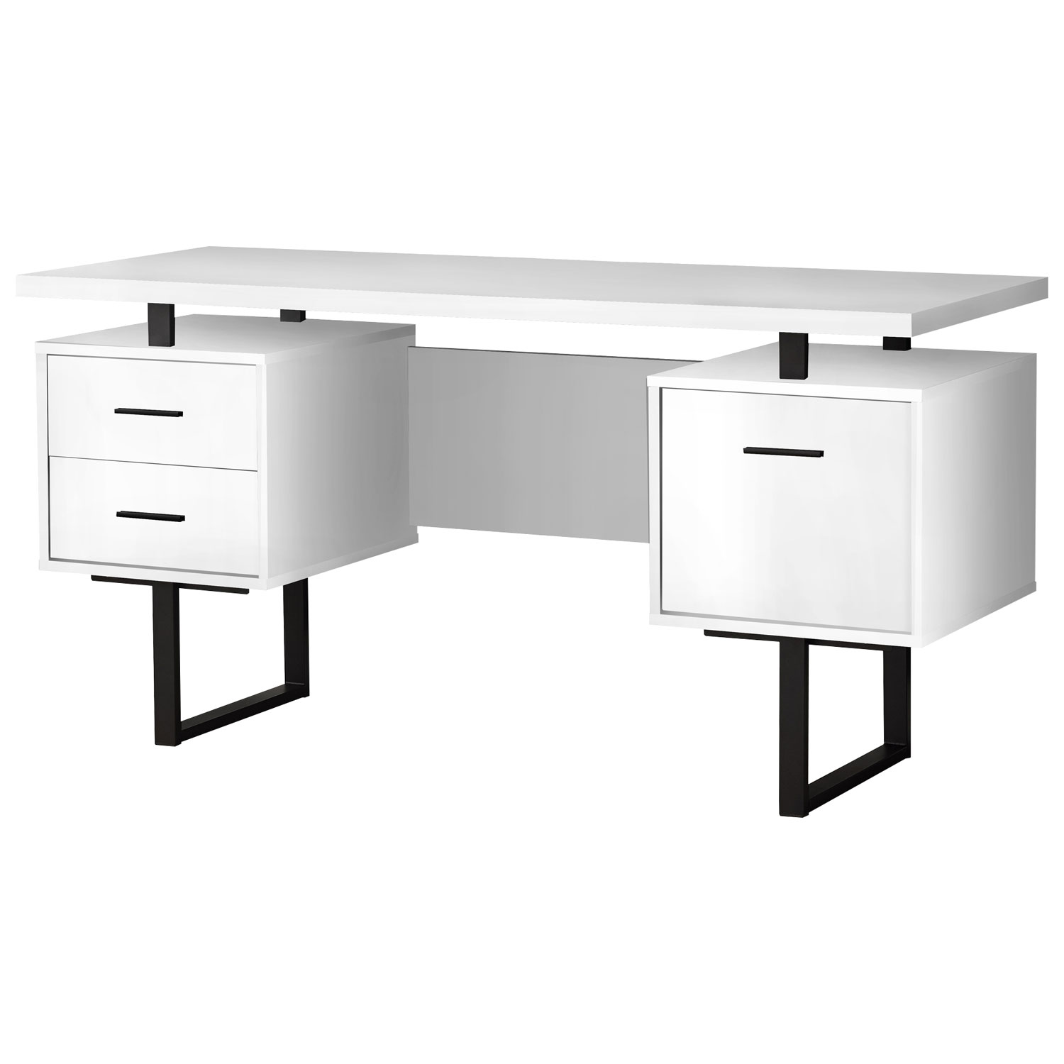 Monarch Floating 60"W Computer Desk with 3 Drawers - White
