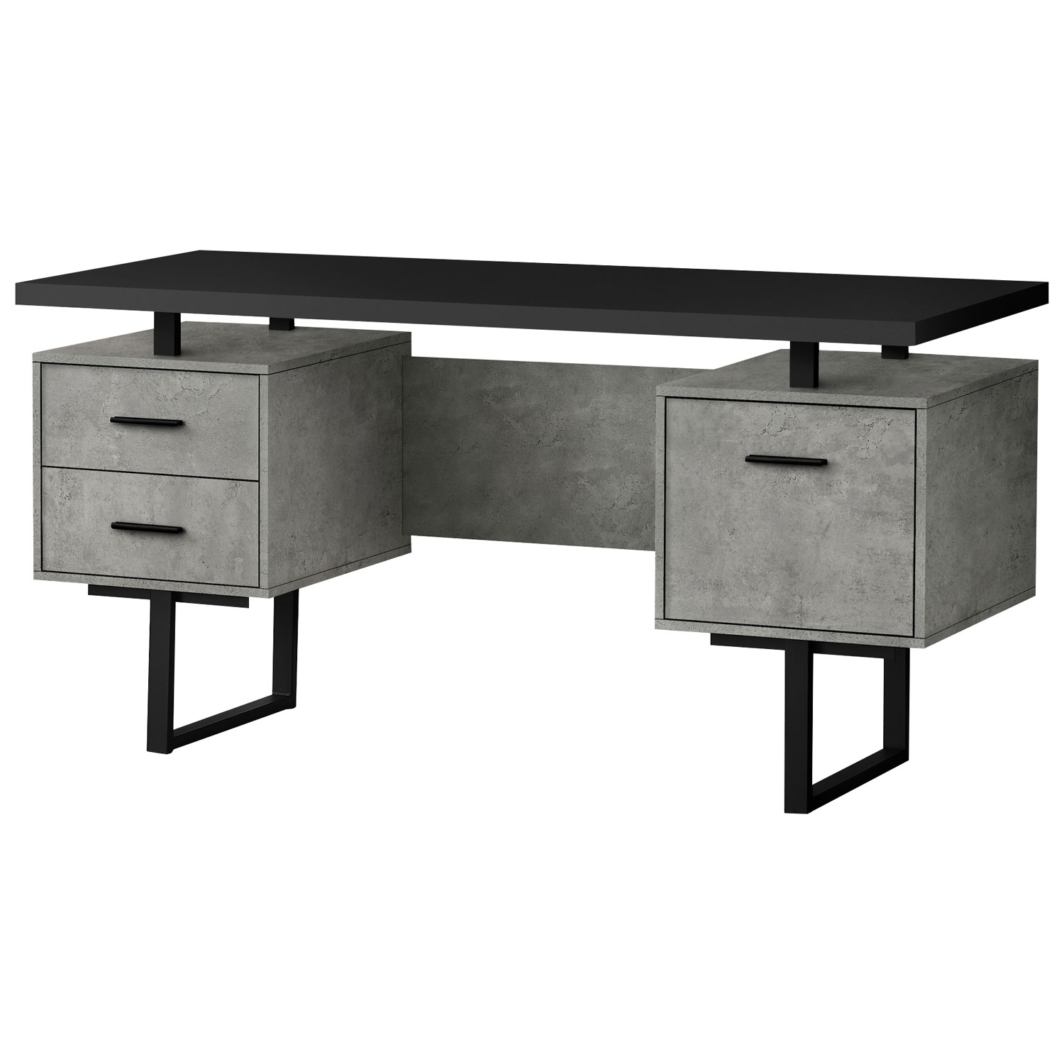 Monarch Floating 60"W Computer Desk with 3 Drawers - Black/Concrete