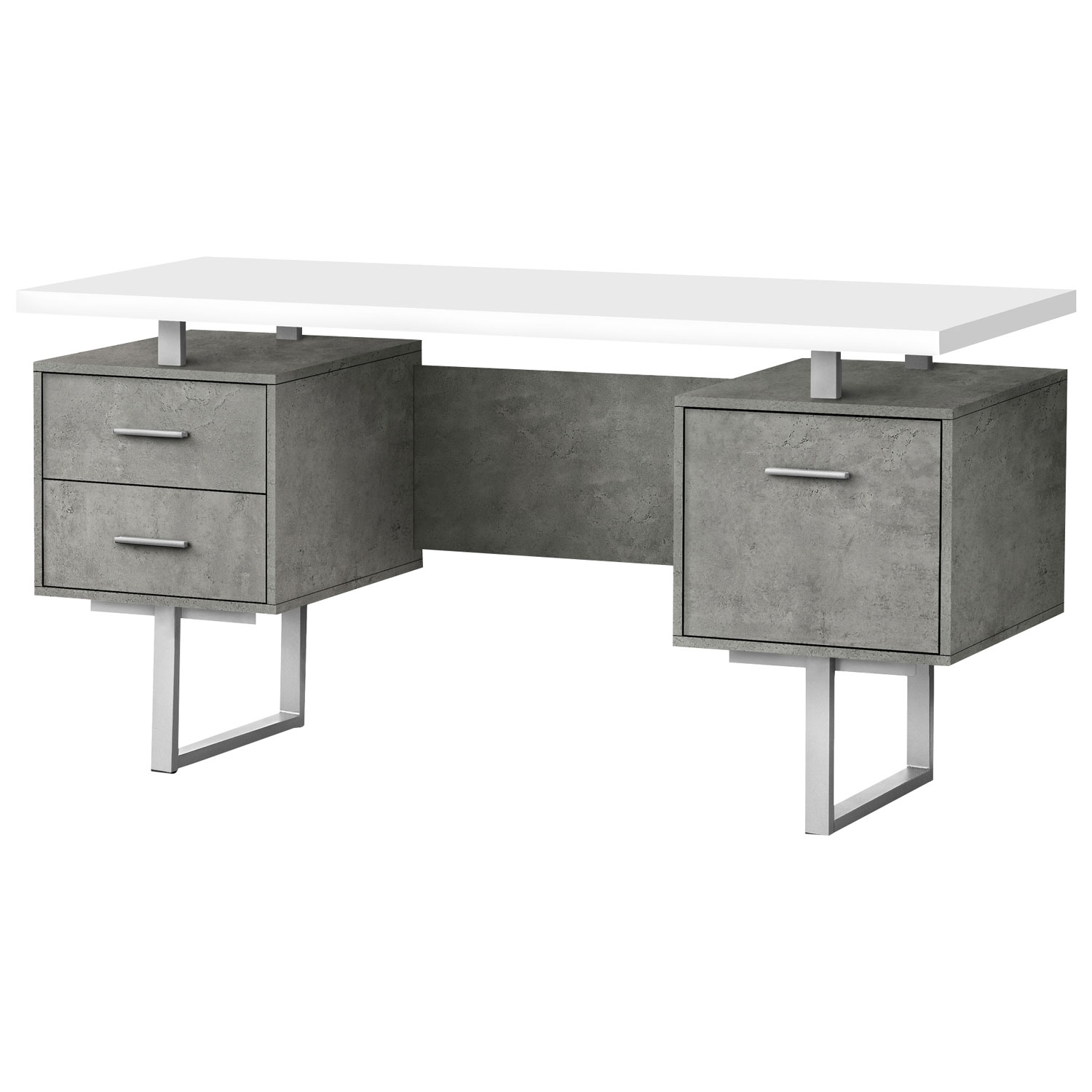Monarch Floating 60"W Computer Desk with 3 Drawers - White/Concrete