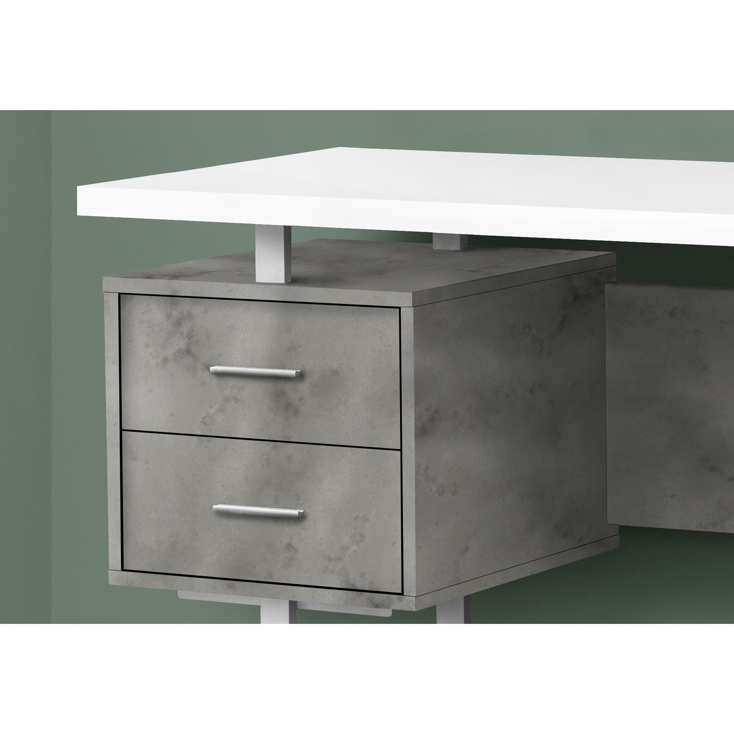 Monarch Floating 60"W Computer Desk with 3 Drawers - White/Concrete