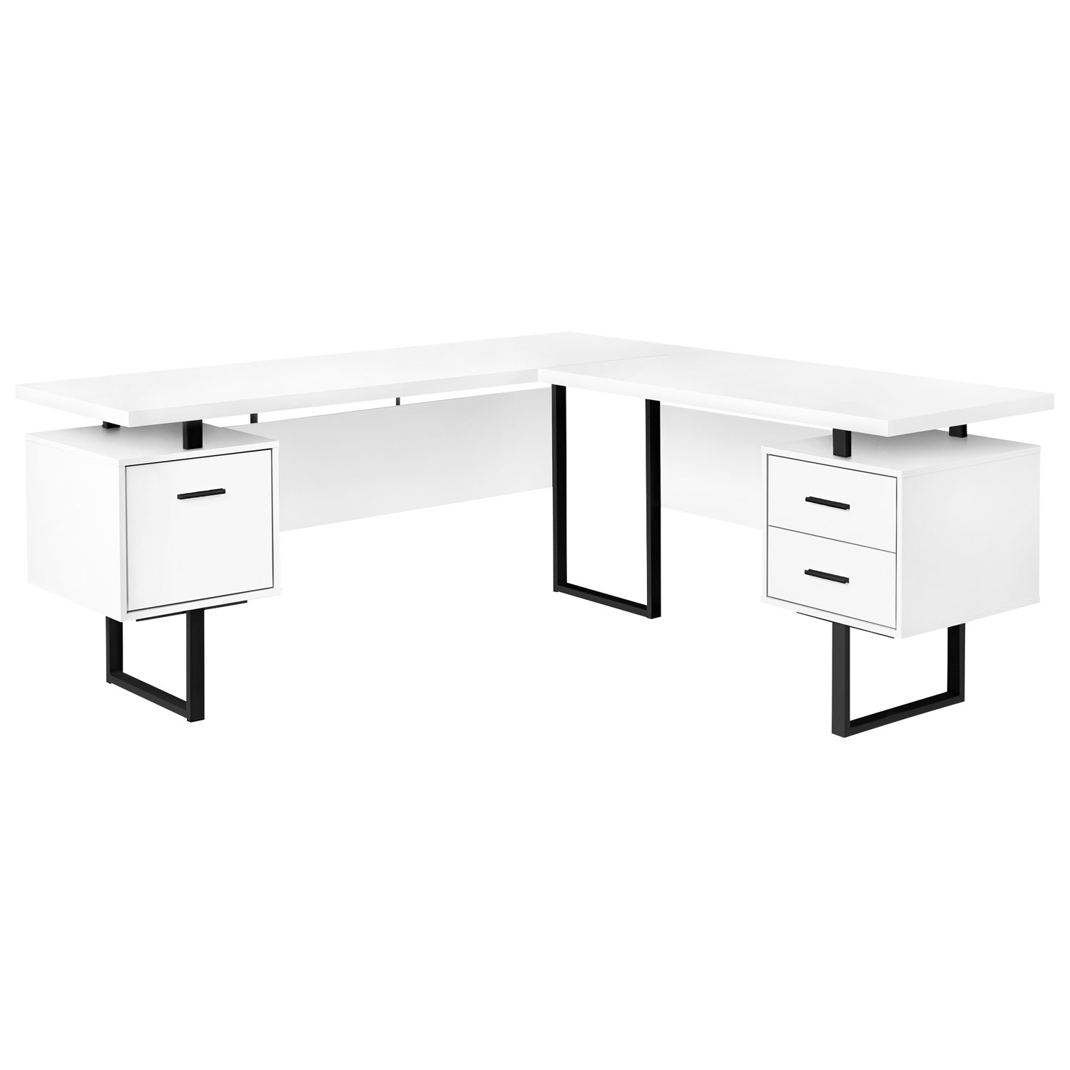 Bureau d'ordinateur en angle avec 3 tiroirs de 71 po de largeur de Monarch - Blanc