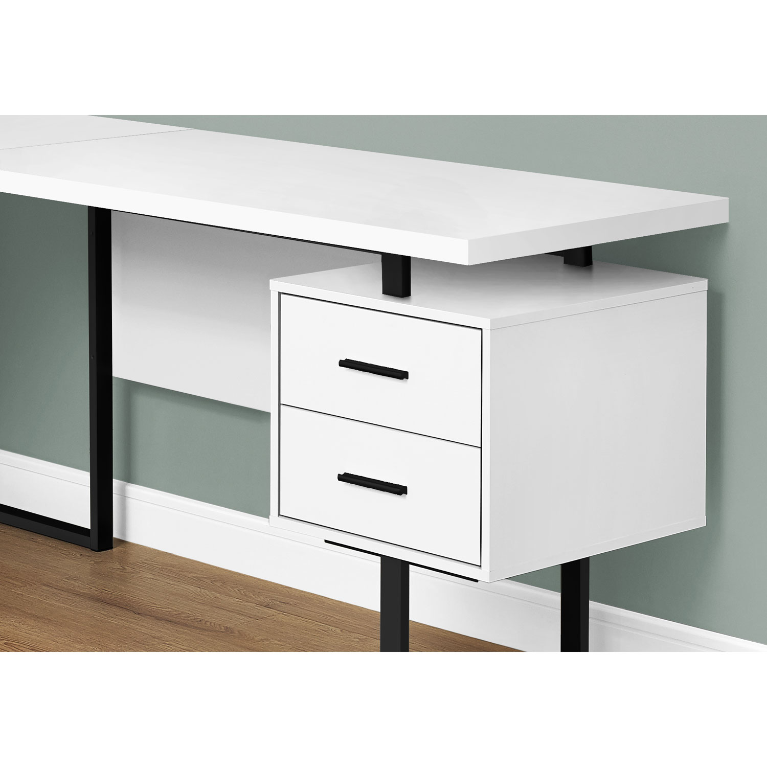 Bureau d'ordinateur en angle avec 3 tiroirs de 71 po de largeur de Monarch - Blanc