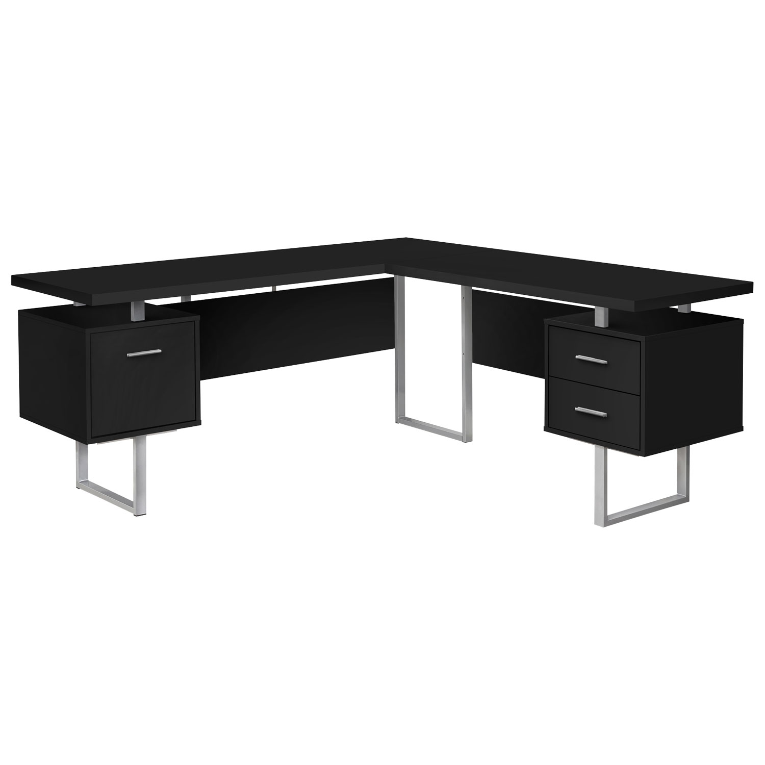 Bureau d'ordinateur en angle avec 3 tiroirs de 71 po de largeur de Monarch - Noir