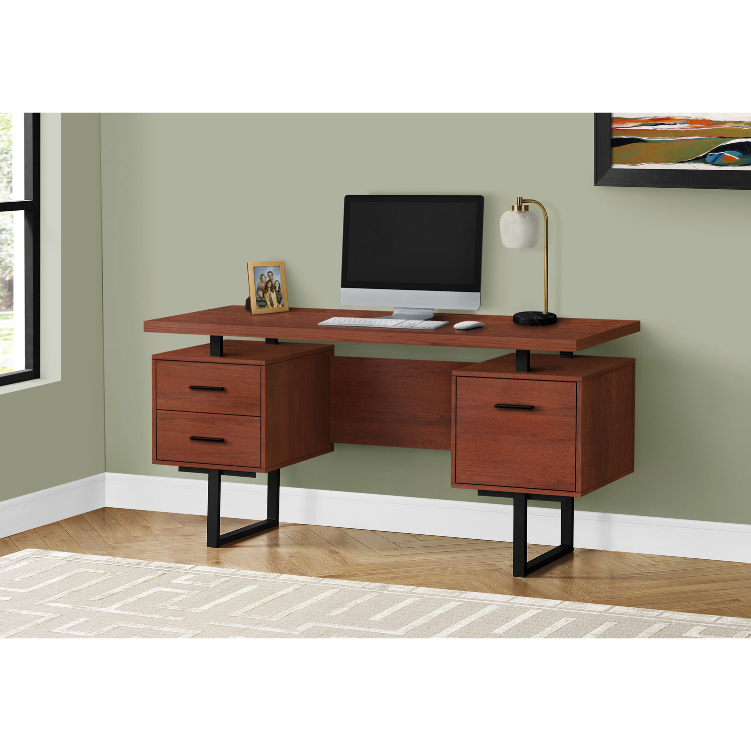 Bureau d'ordinateur flottant avec 3 tiroirs de 60 po de largeur de Monarch - Taupe