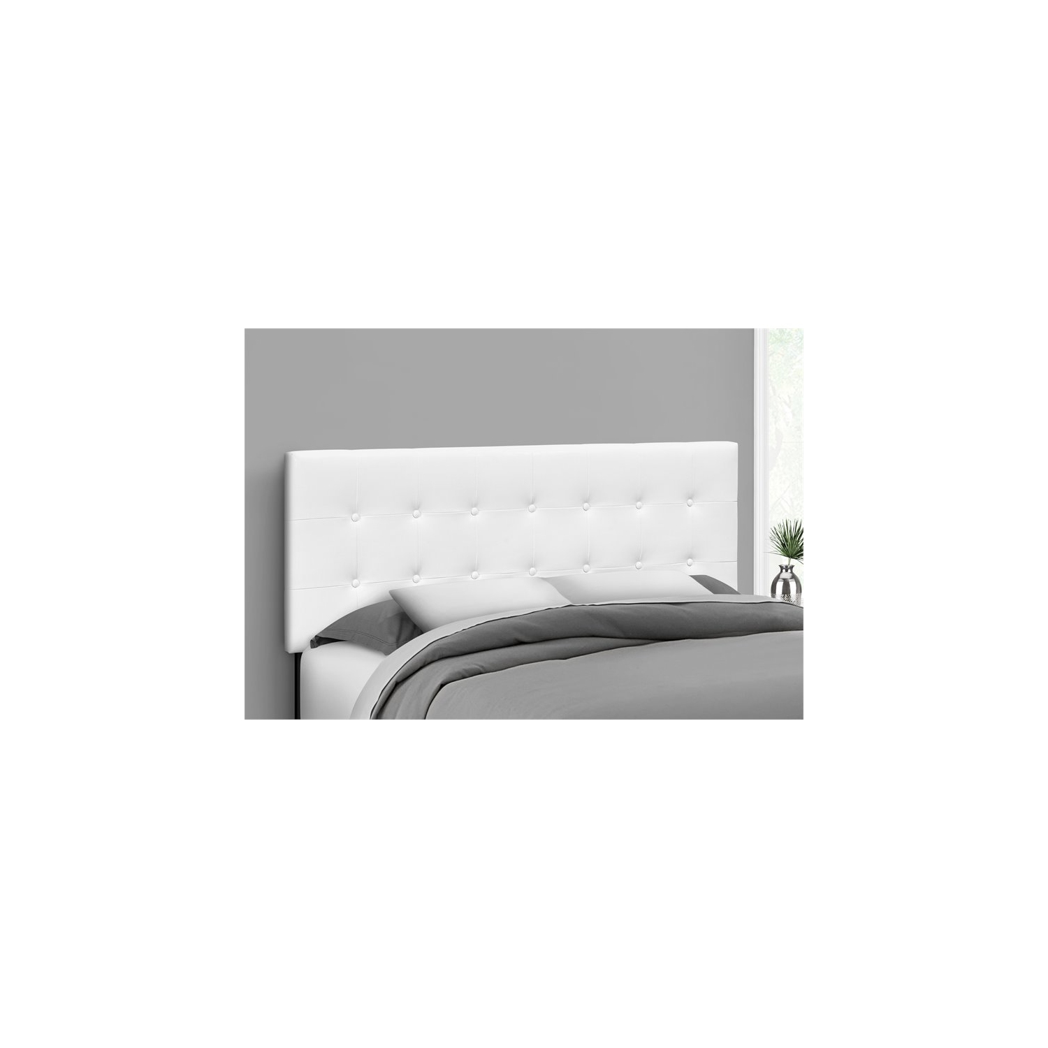Monarch Specialties I 6002Q Bed - Queen Size / White Leather-look Headboard Only