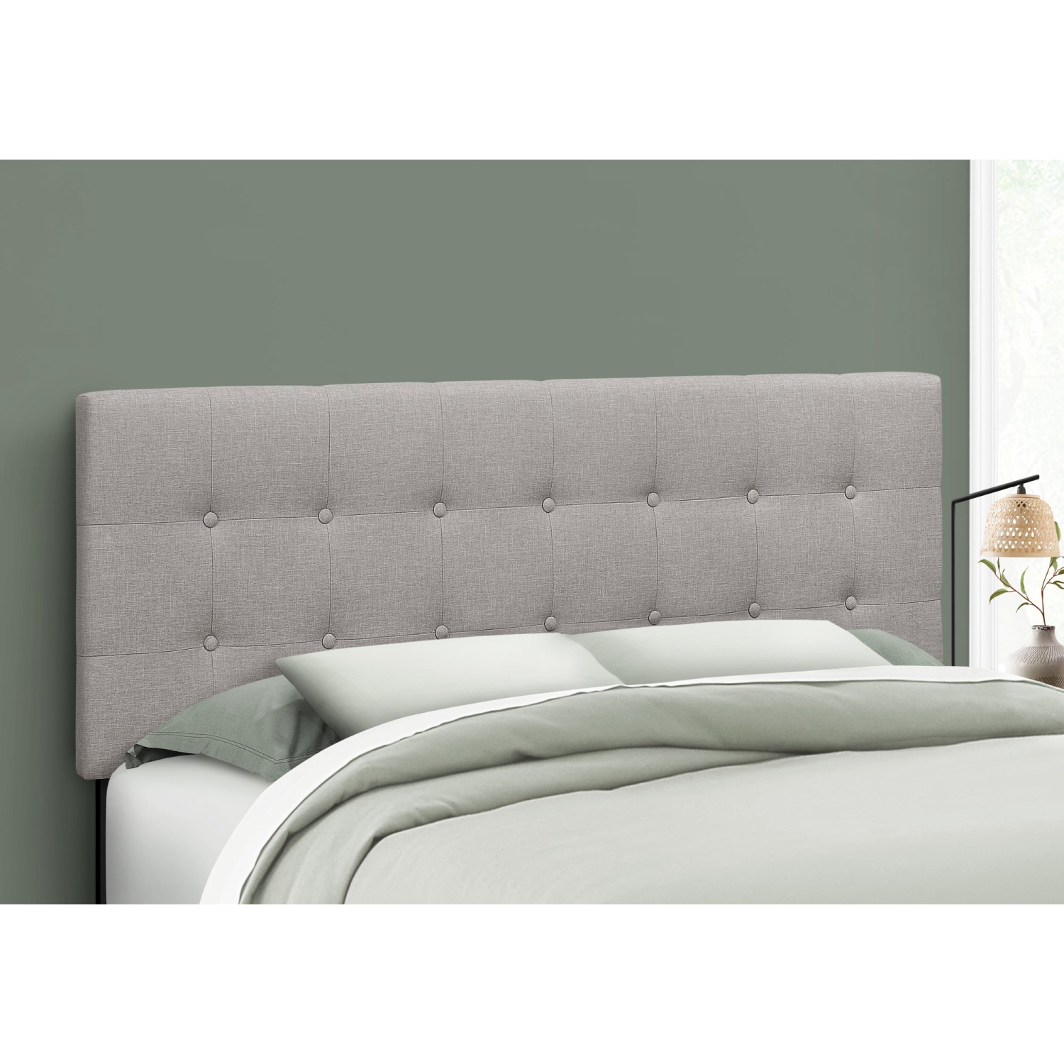 Monarch Specialties I 6003Q Bed - Queen Size / Grey Linen Headboard Only
