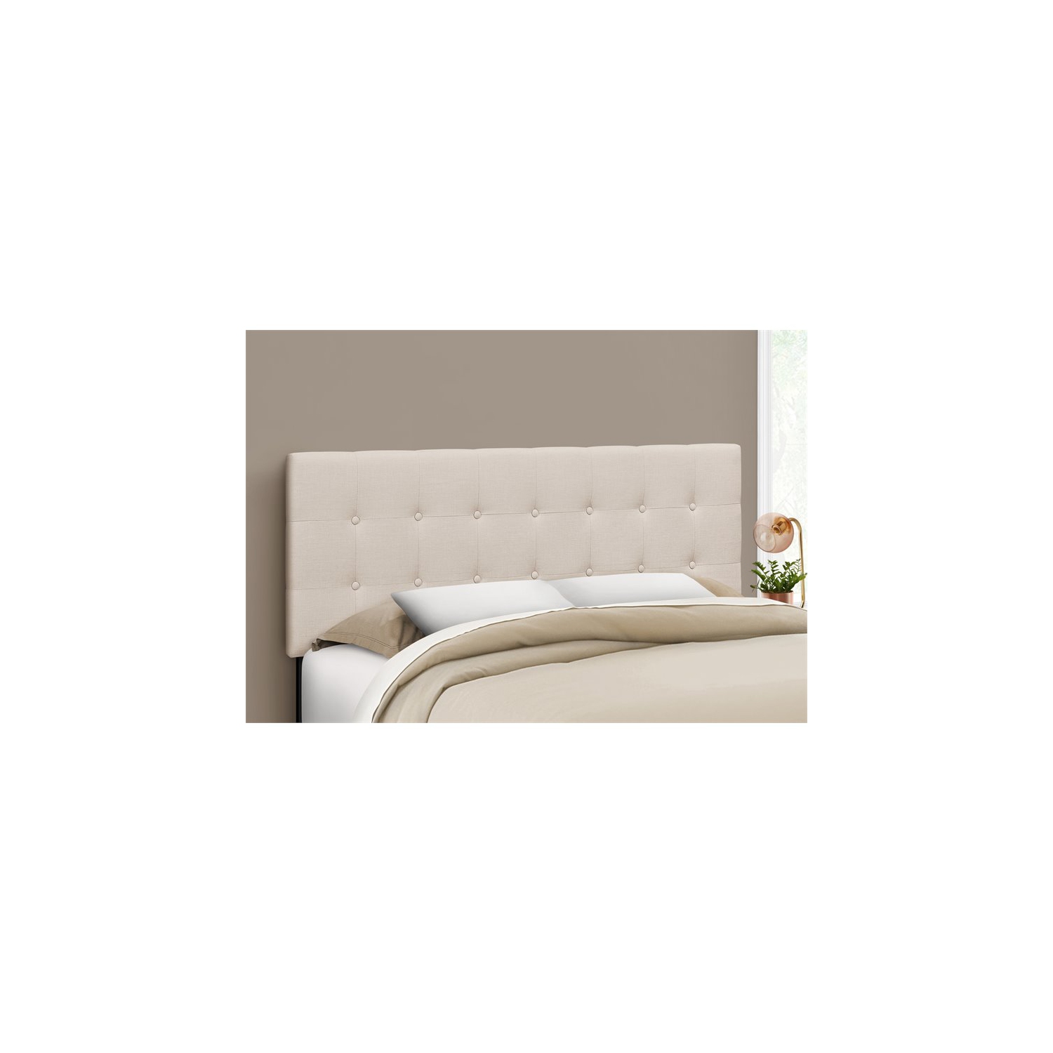 Monarch Specialties I 6004Q Bed - Queen Size / Beige Linen Headboard Only