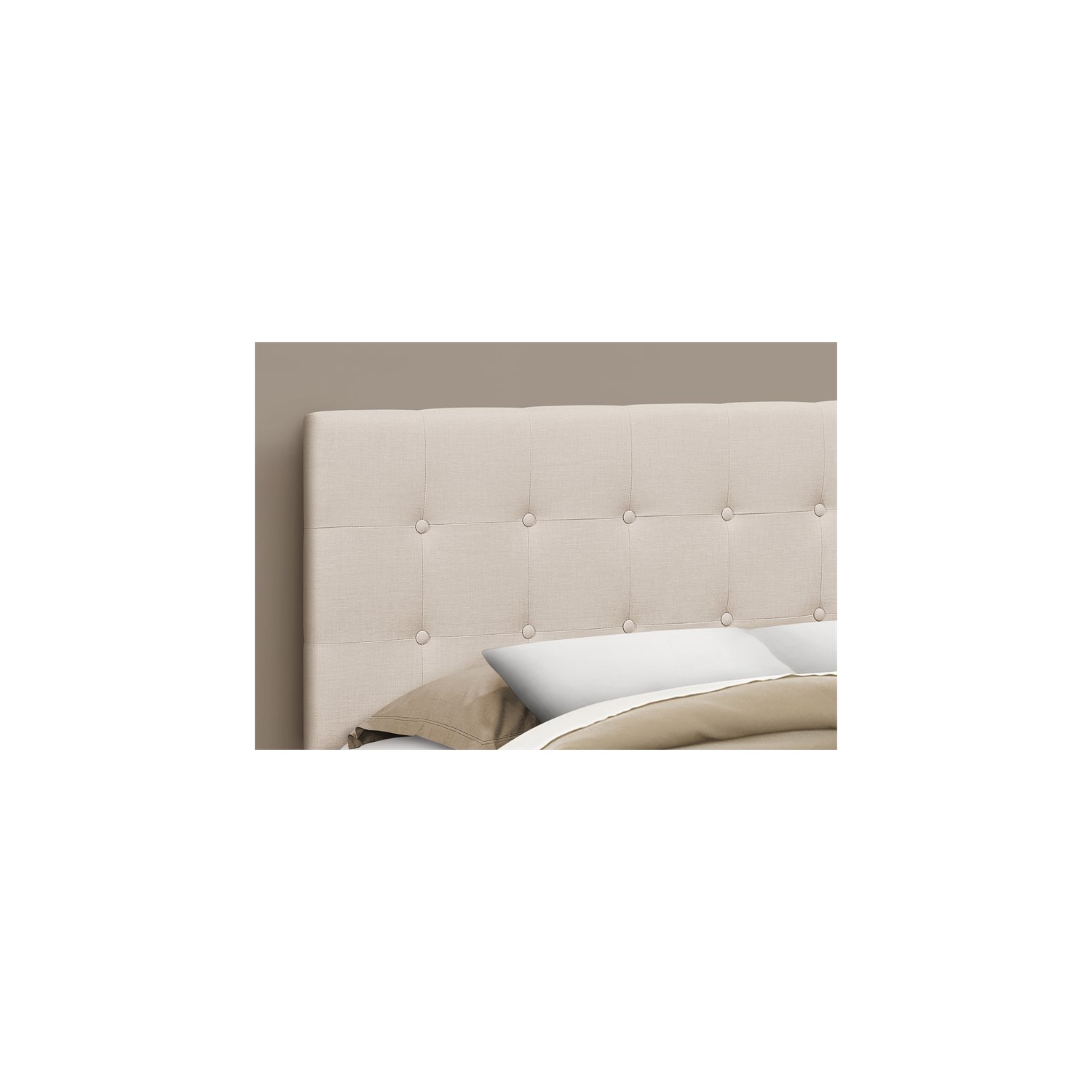 Monarch Specialties I 6004Q Bed - Queen Size / Beige Linen Headboard Only