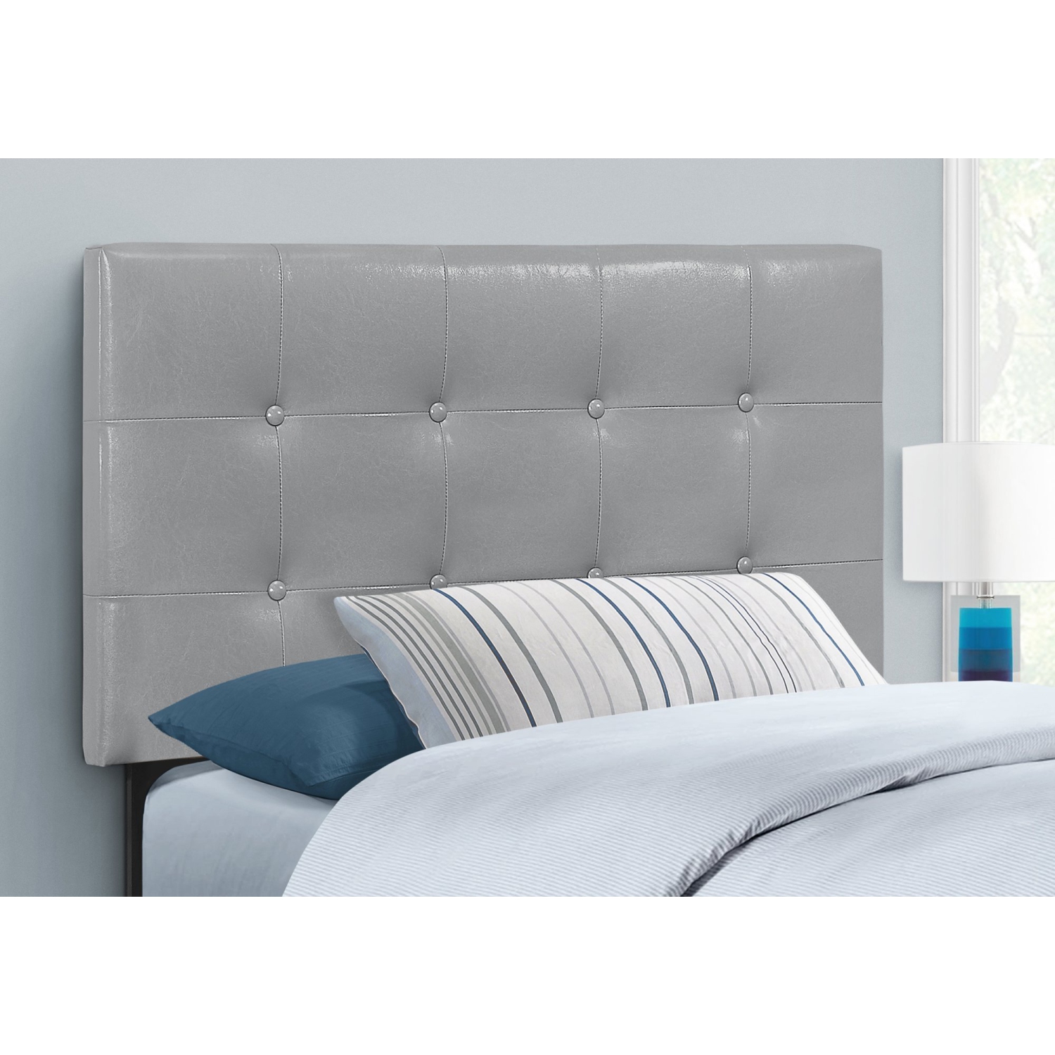 Monarch Specialties I 6001T Bed - Twin Size / Grey Leather-look Headboard Only