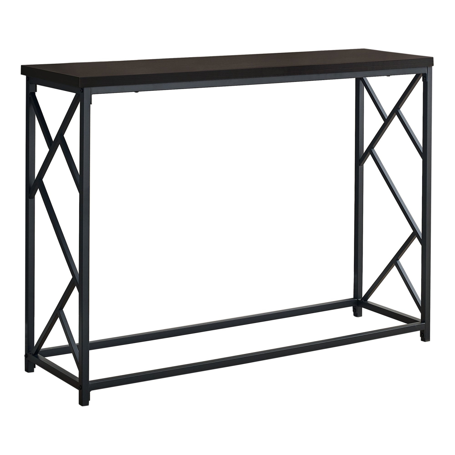 Monarch Specialties I 3534 Accent Table - 44" Long / Espresso / Black Metal Hall Console