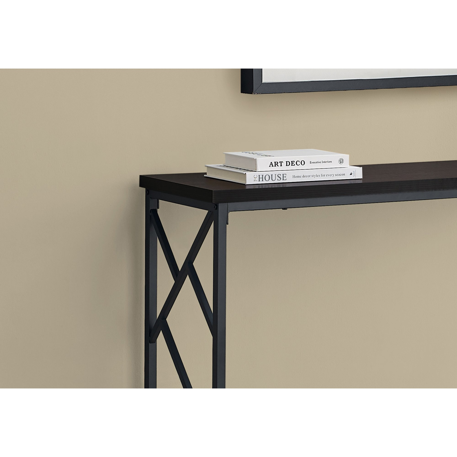 Monarch Specialties I 3534 Accent Table - 44" Long / Espresso / Black Metal Hall Console