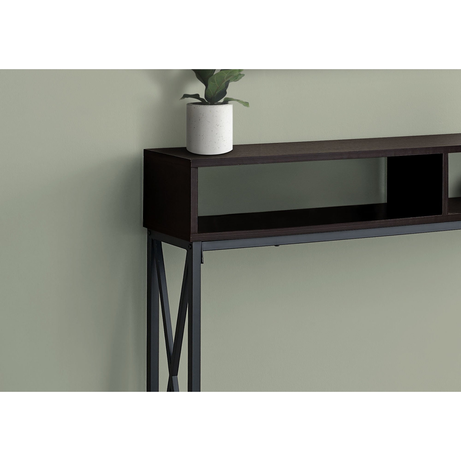Monarch Specialties I 3574 Accent Table - 48" Long / Espresso / Black Metal Hall Console