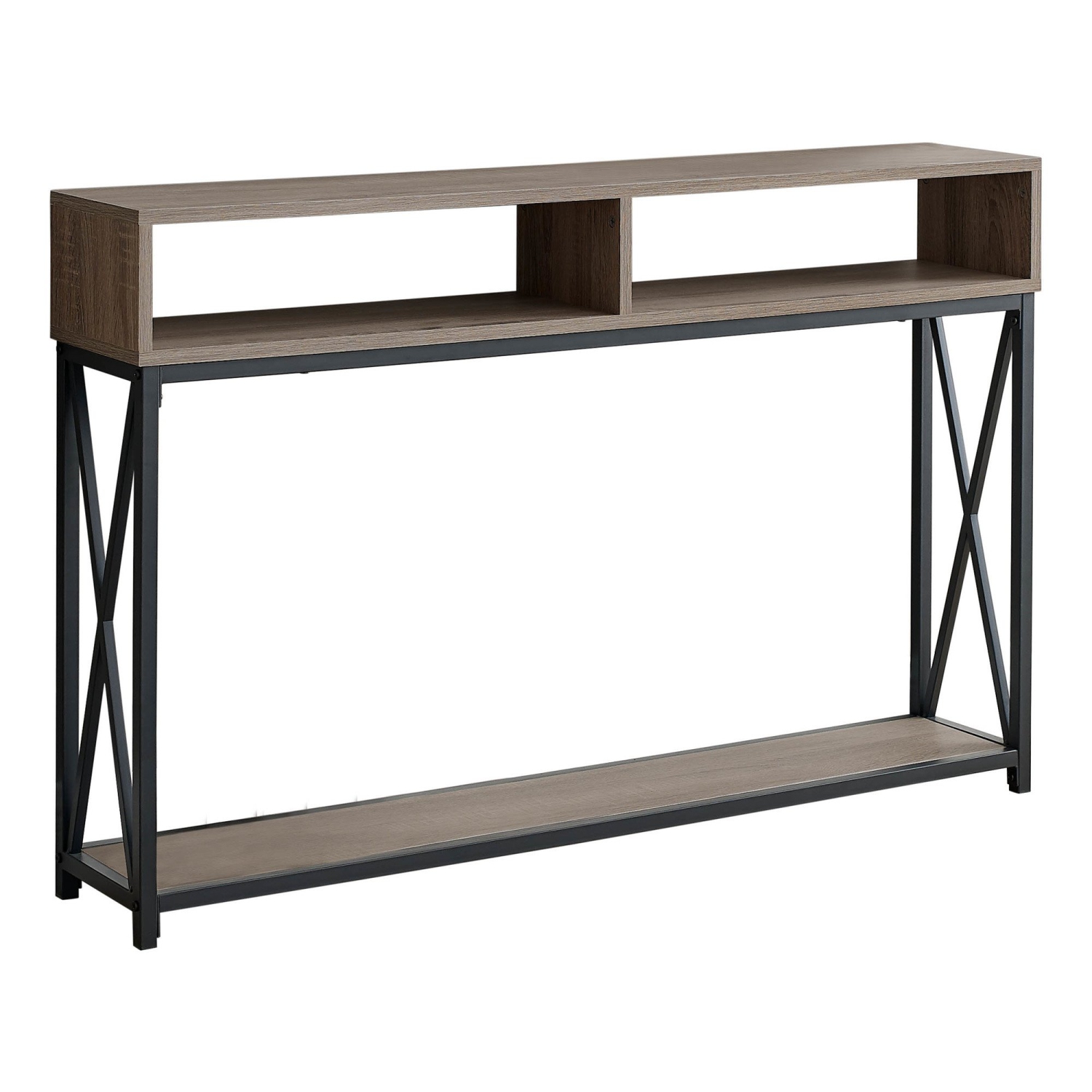 Monarch Specialties I 3573 Accent Table - 48" Long / Taupe / Black Metal Hall Console