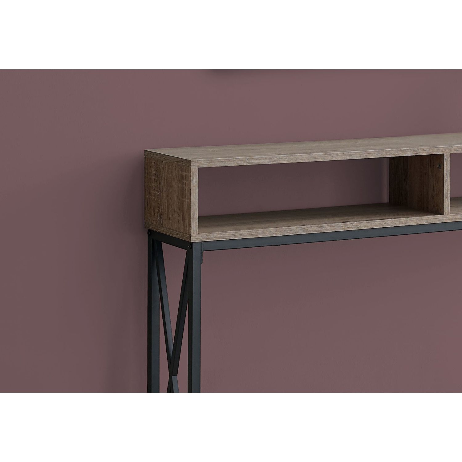 Monarch Specialties I 3573 Accent Table - 48" Long / Taupe / Black Metal Hall Console