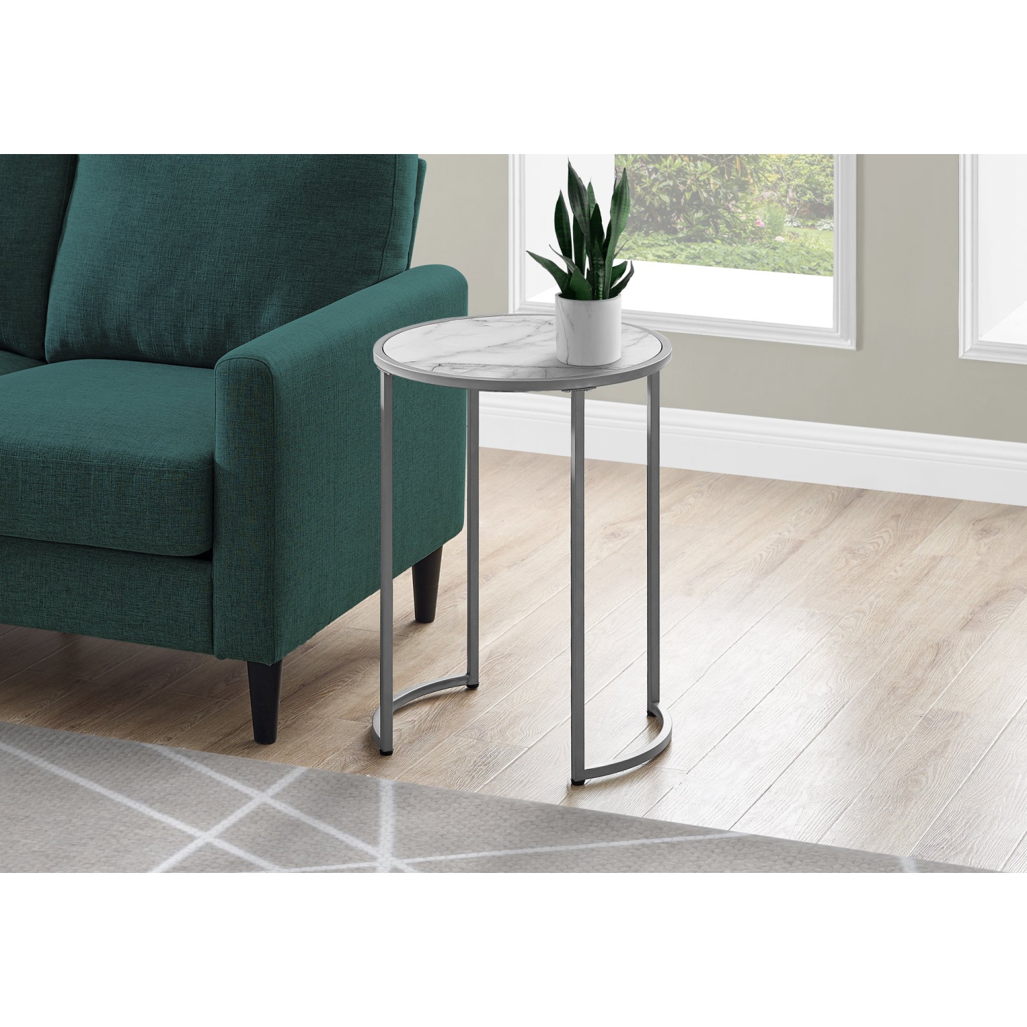 Monarch Specialties I 2205 Accent Table - 24" High / White Marble-look / Silver Metal