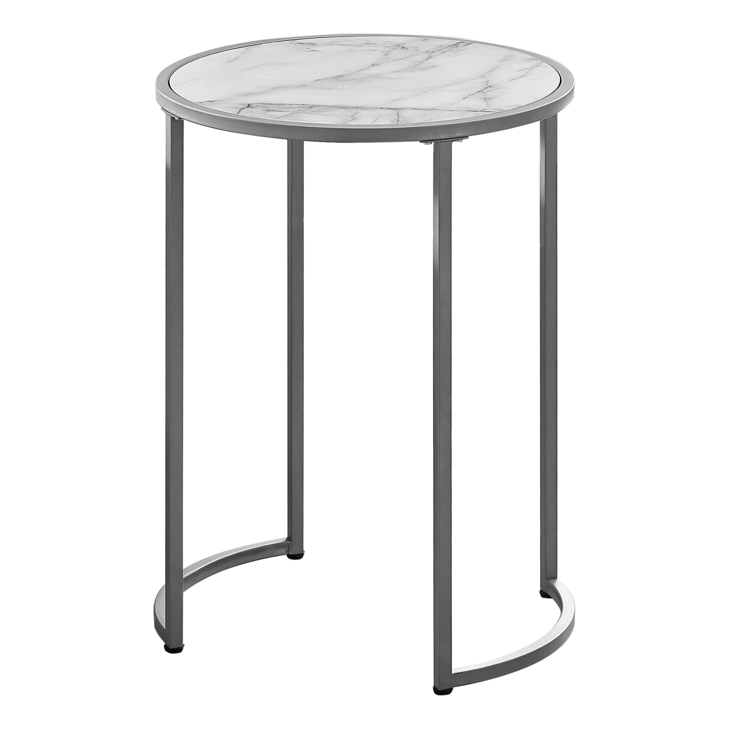 Monarch Specialties I 2205 Accent Table - 24" High / White Marble-look / Silver Metal