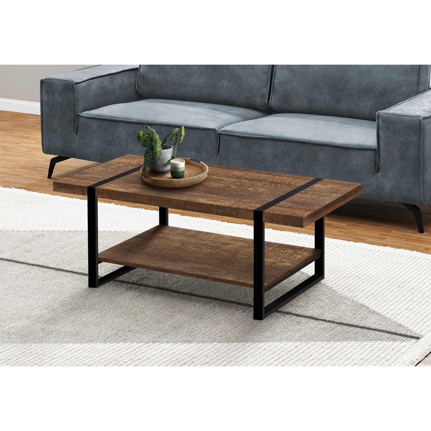 Monarch Specialties I 2850 Coffee Table - Brown Reclaimed Wood-look / Black Metal