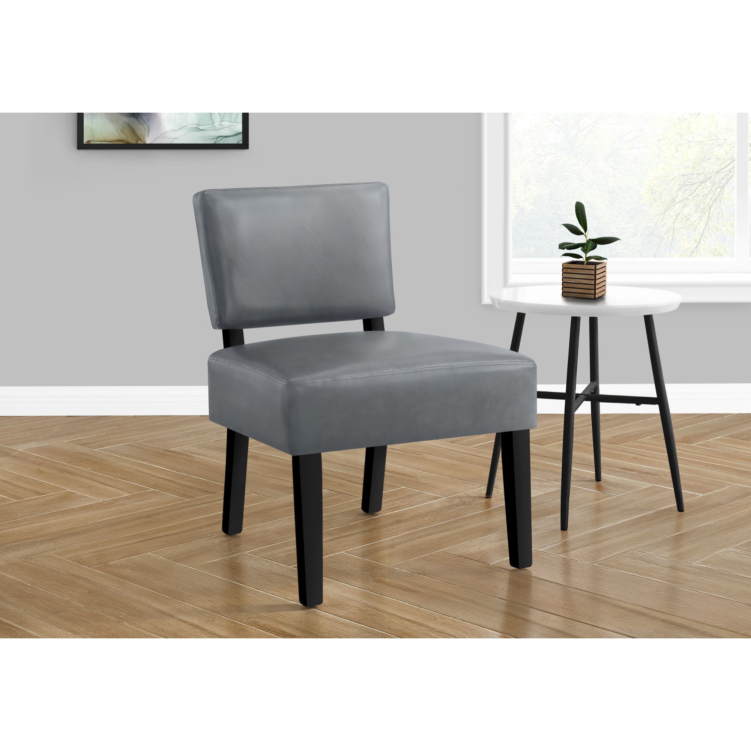 Monarch Specialties I 8299 Accent Chair - Grey Leather-look Fabric