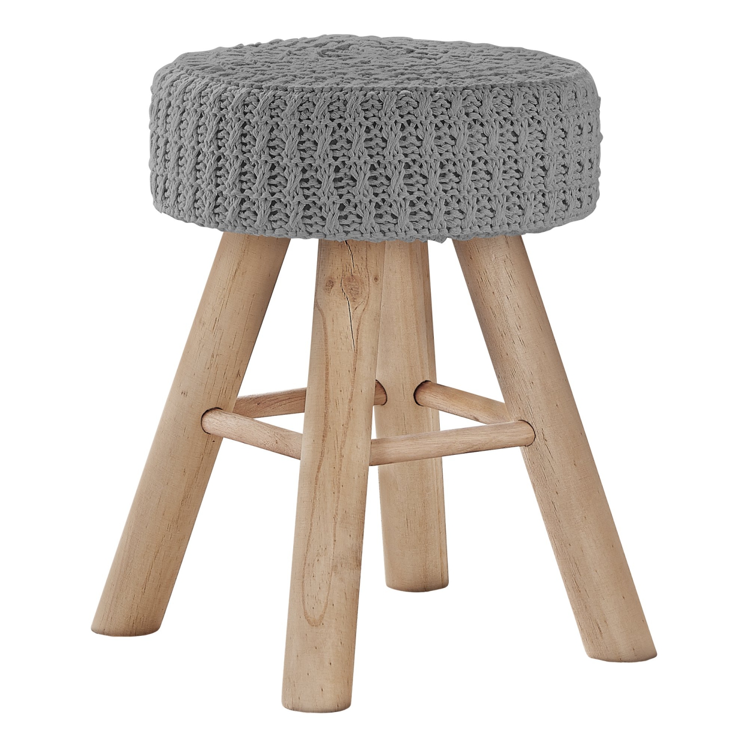 Monarch Specialties I 9013 Ottoman - Grey Knit / Natural Wood Legs